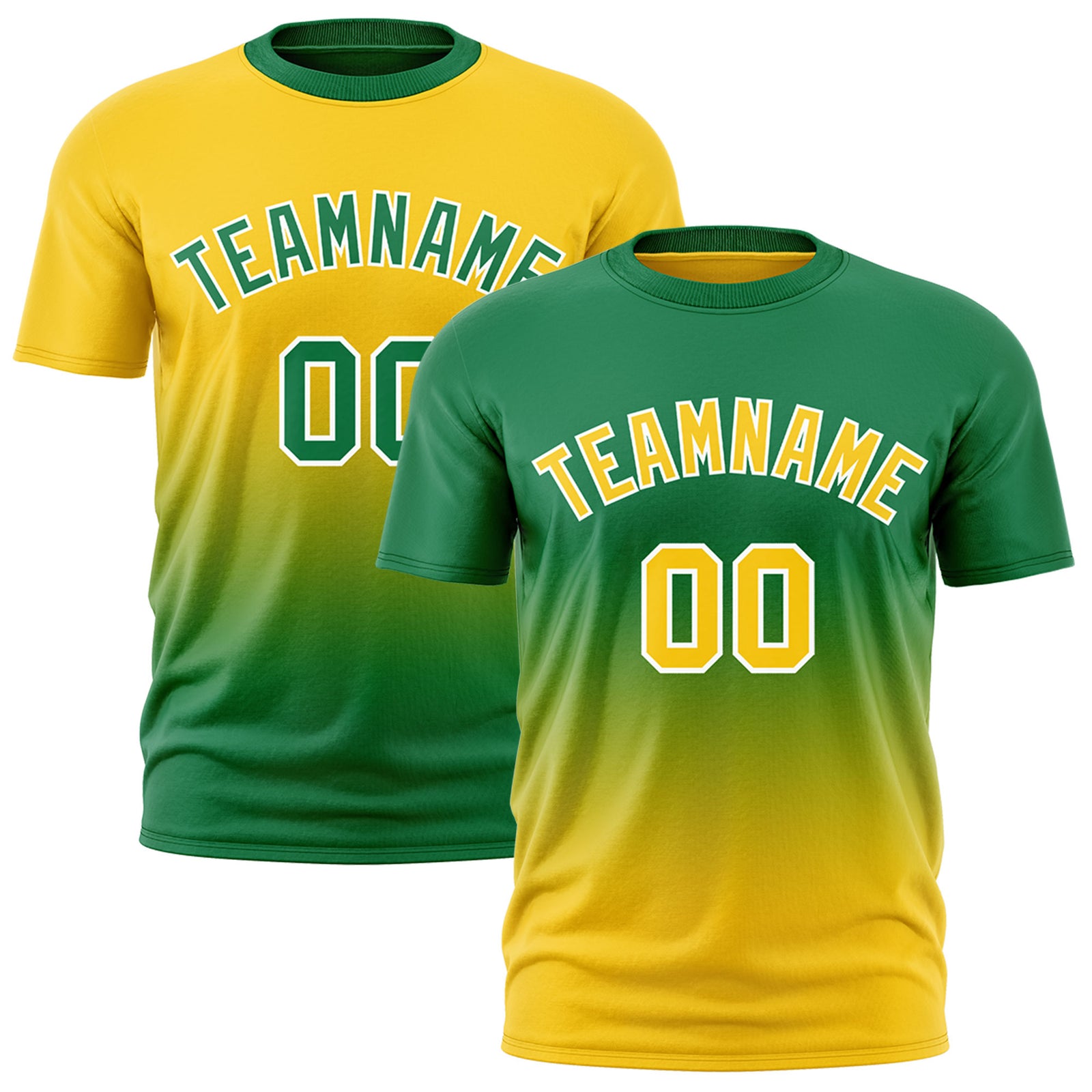 Custom Kelly Green Gold Gradient Fashion Reversible Lightweight T-shirt| KXKSHOP