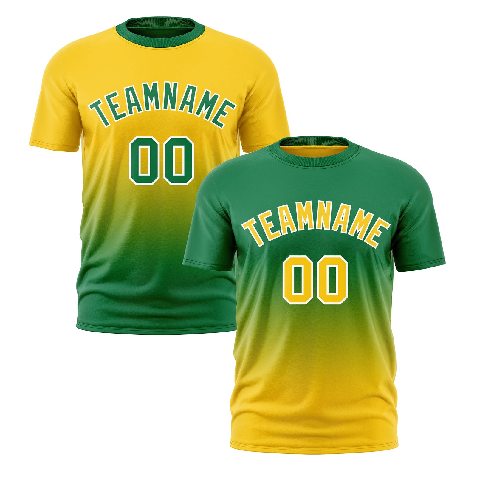 Custom Kelly Green Gold Gradient Fashion Reversible Lightweight T-shirt| KXKSHOP