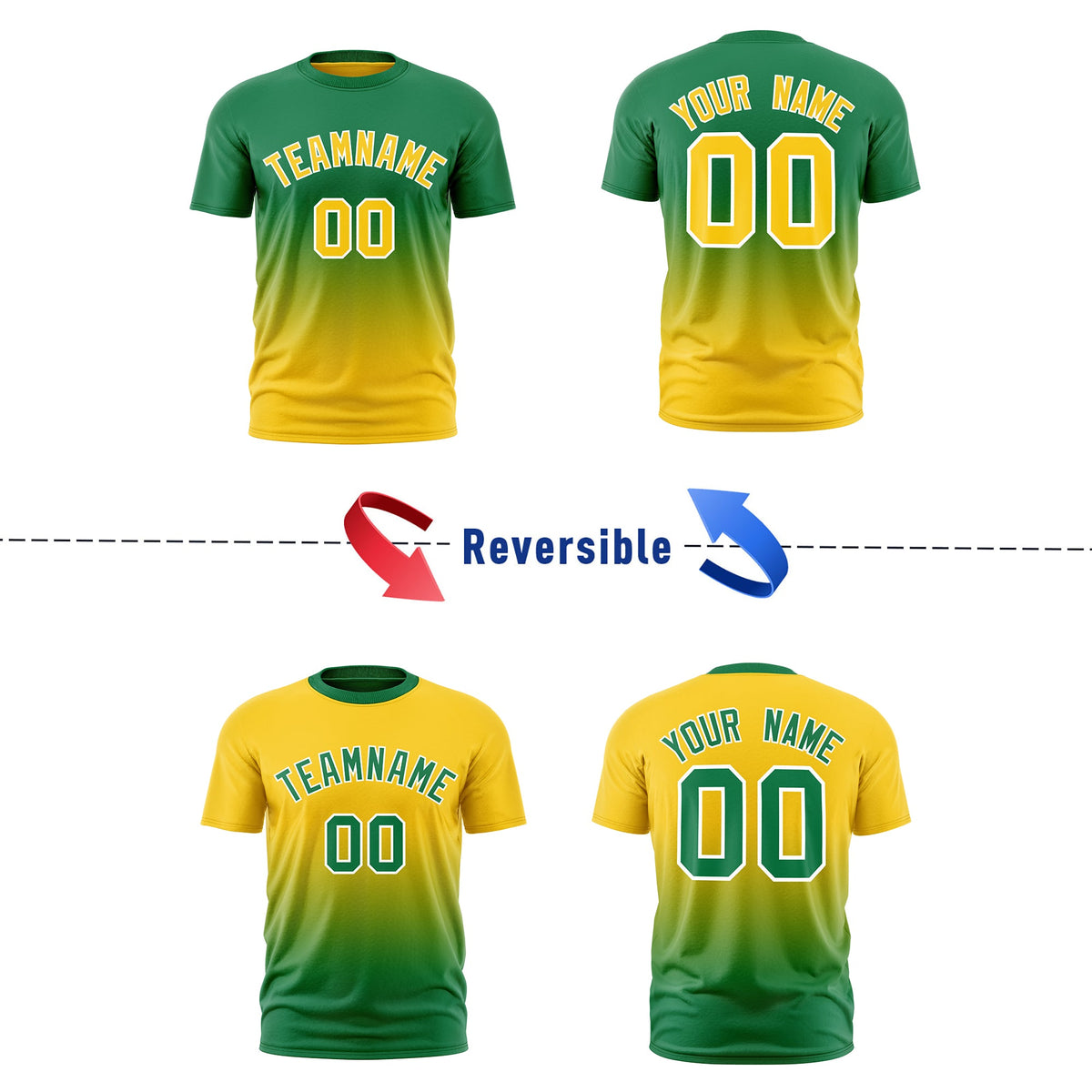Custom Kelly Green Gold Gradient Fashion Reversible Lightweight T-shirt| KXKSHOP