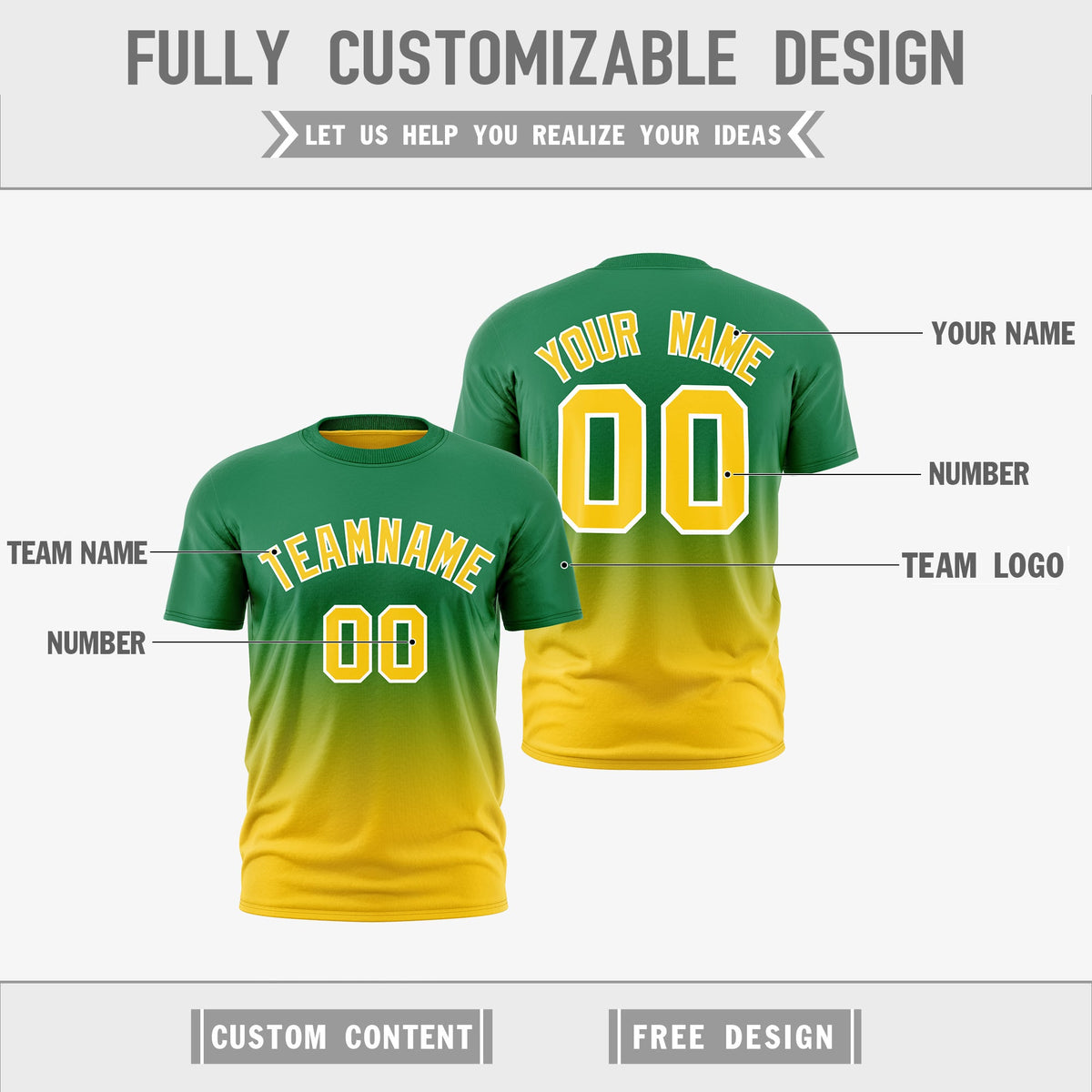 Custom Kelly Green Gold Gradient Fashion Reversible Lightweight T-shirt| KXKSHOP