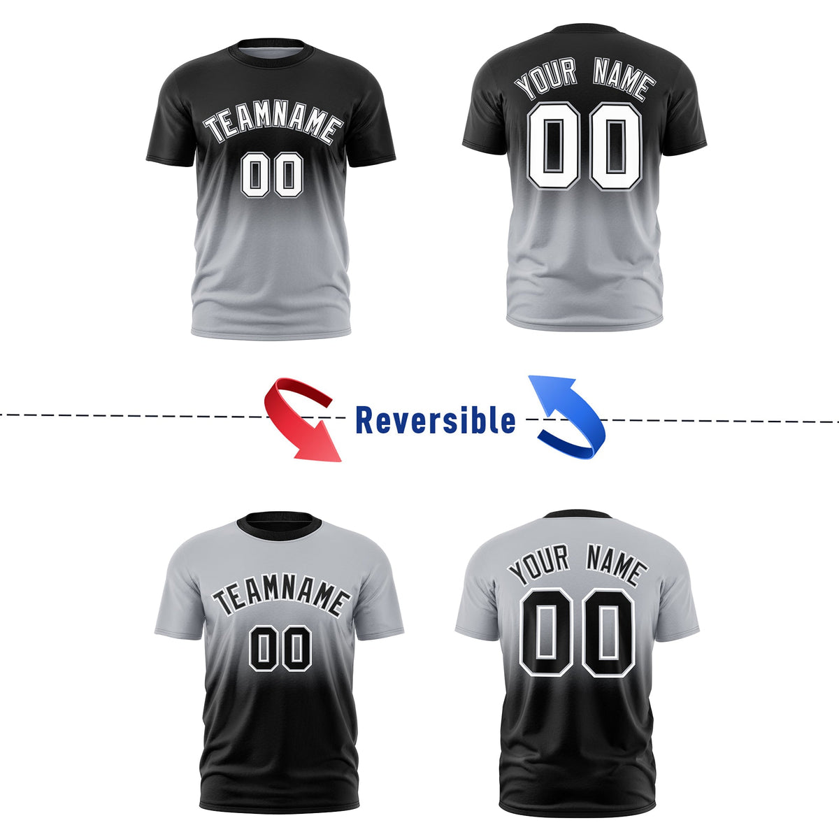 Custom Silver Black Gradient Fashion Reversible Quick Dry T-shirt| KXKSHOP