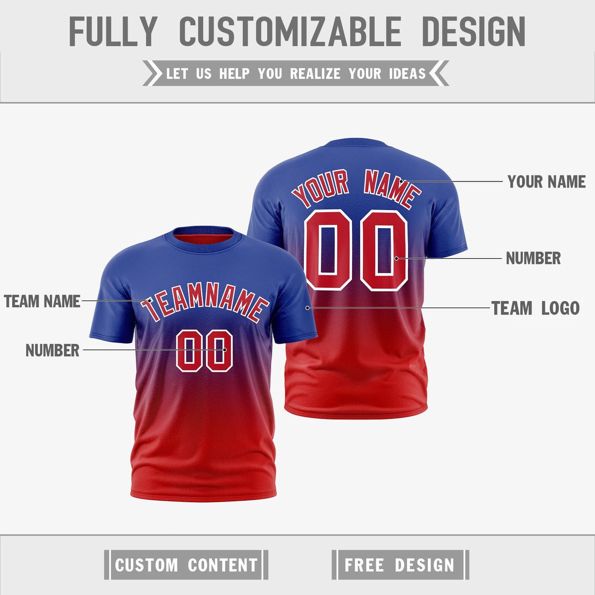 Custom Red Royal Blue Gradient Fashion Reversible Lightweight T-shirt| KXKSHOP