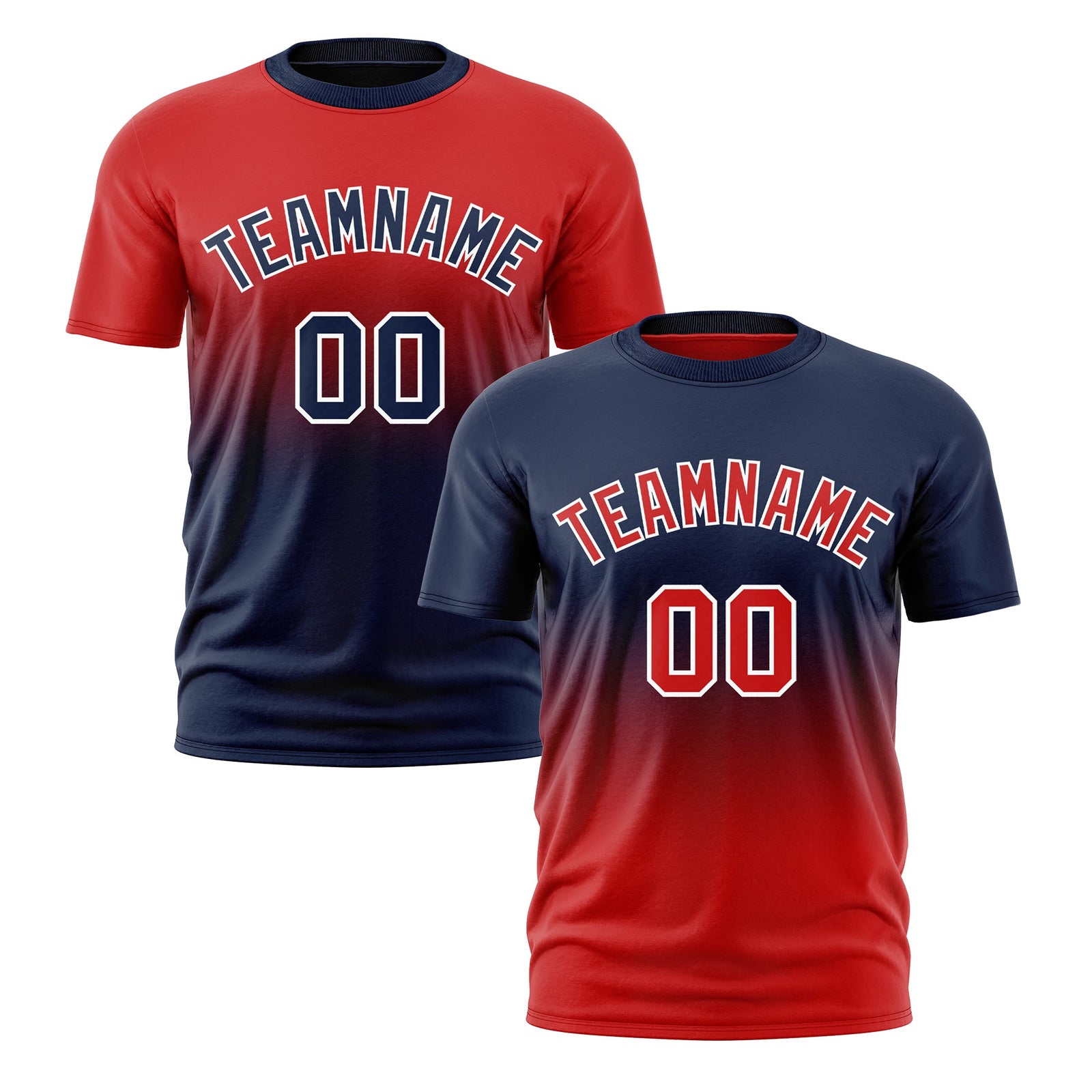 Custom Red Navy Gradient Fashion Reversible Quick Dry T-shirt| KXKSHOP