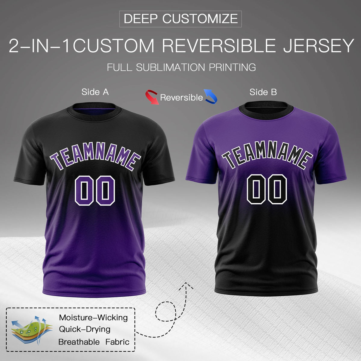 Custom Black Purple Purple Gradient Fashion Reversible Lightweight T-shirt| KXKSHOP
