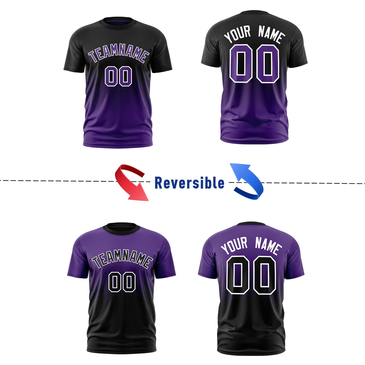Custom Black Purple Purple Gradient Fashion Reversible Lightweight T-shirt| KXKSHOP