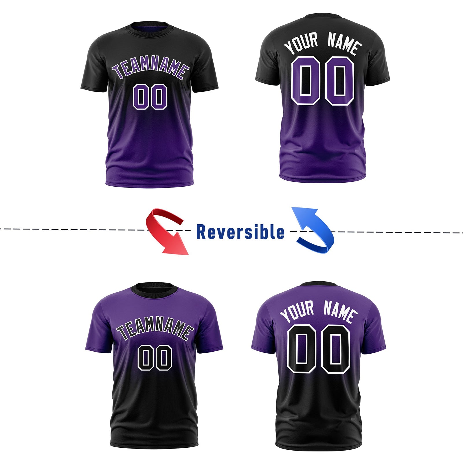 Custom Black Purple Purple Gradient Fashion Reversible Lightweight T-shirt| KXKSHOP