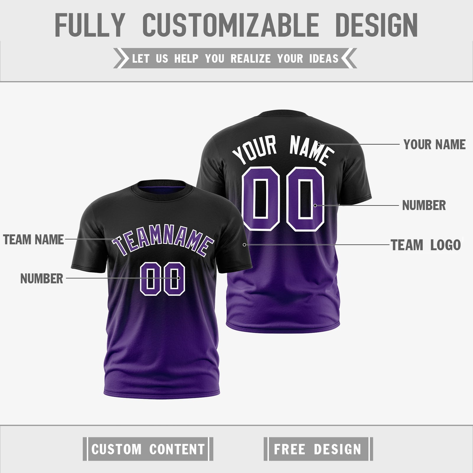 Custom Black Purple Purple Gradient Fashion Reversible Lightweight T-shirt| KXKSHOP
