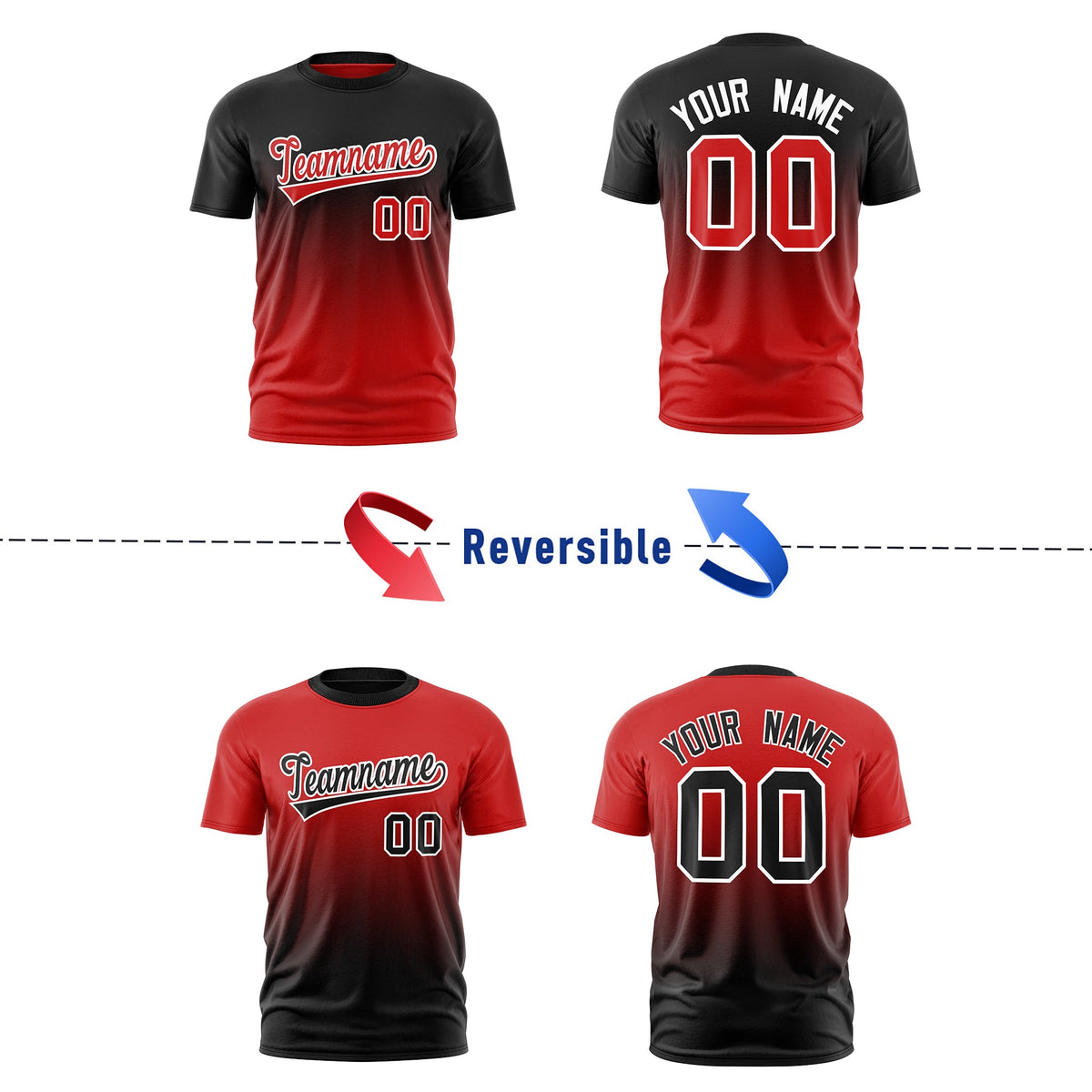 Custom Red Black Gradient Fashion Reversible Lightweight T-shirt| KXKSHOP
