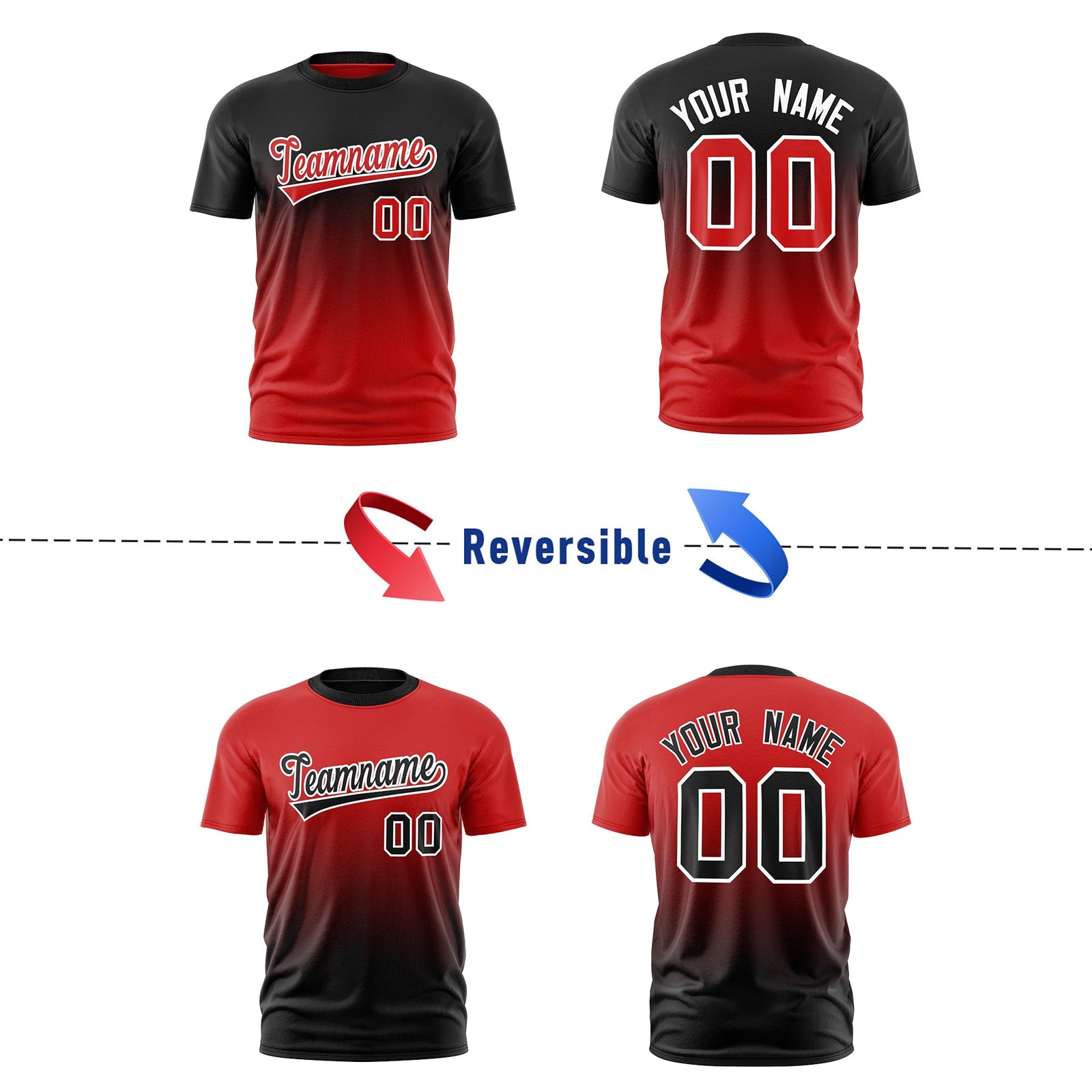 Custom Red Black Gradient Fashion Reversible Lightweight T-shirt| KXKSHOP