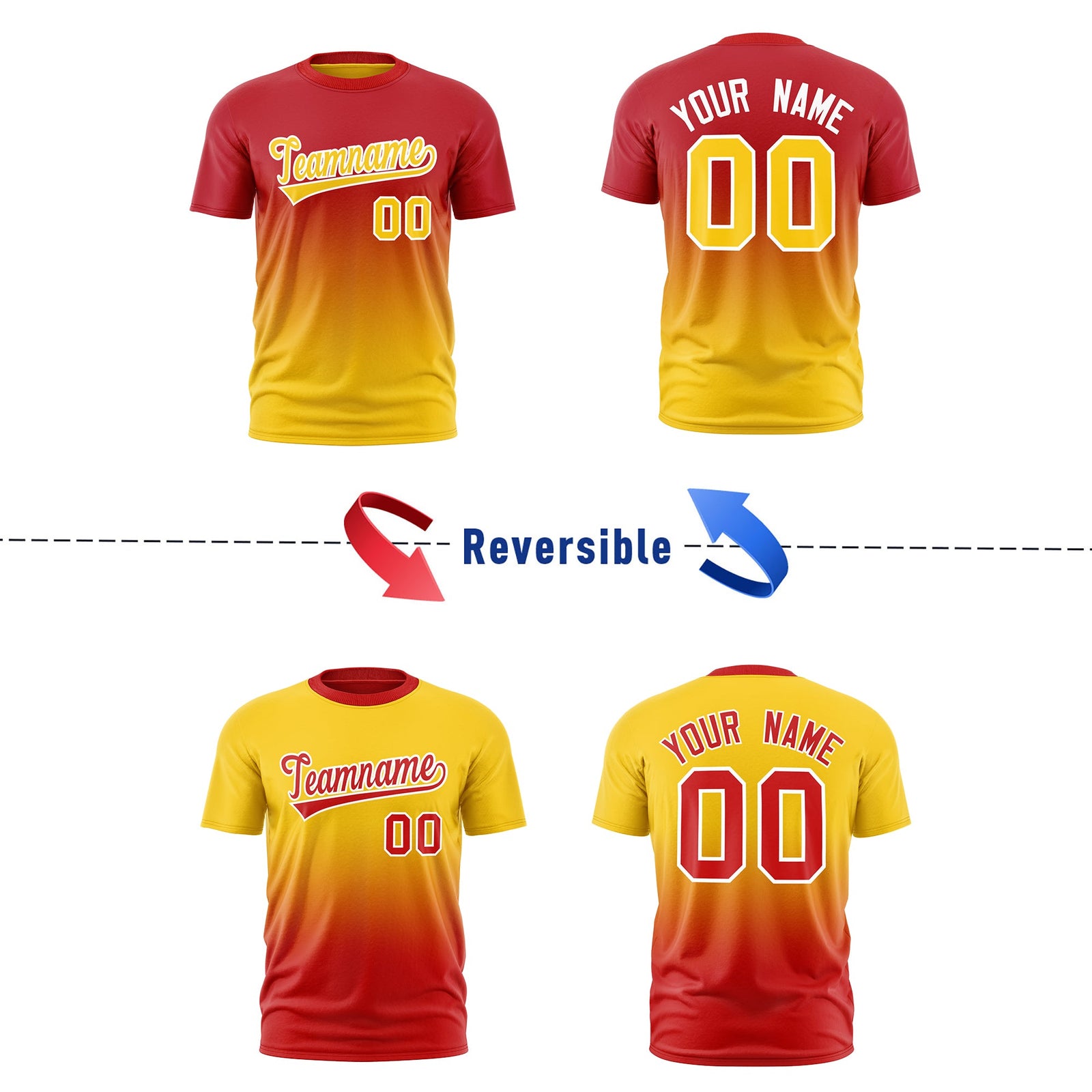 Custom Red Gold Gradient Fashion Reversible Quick Dry T-shirt| KXKSHOP