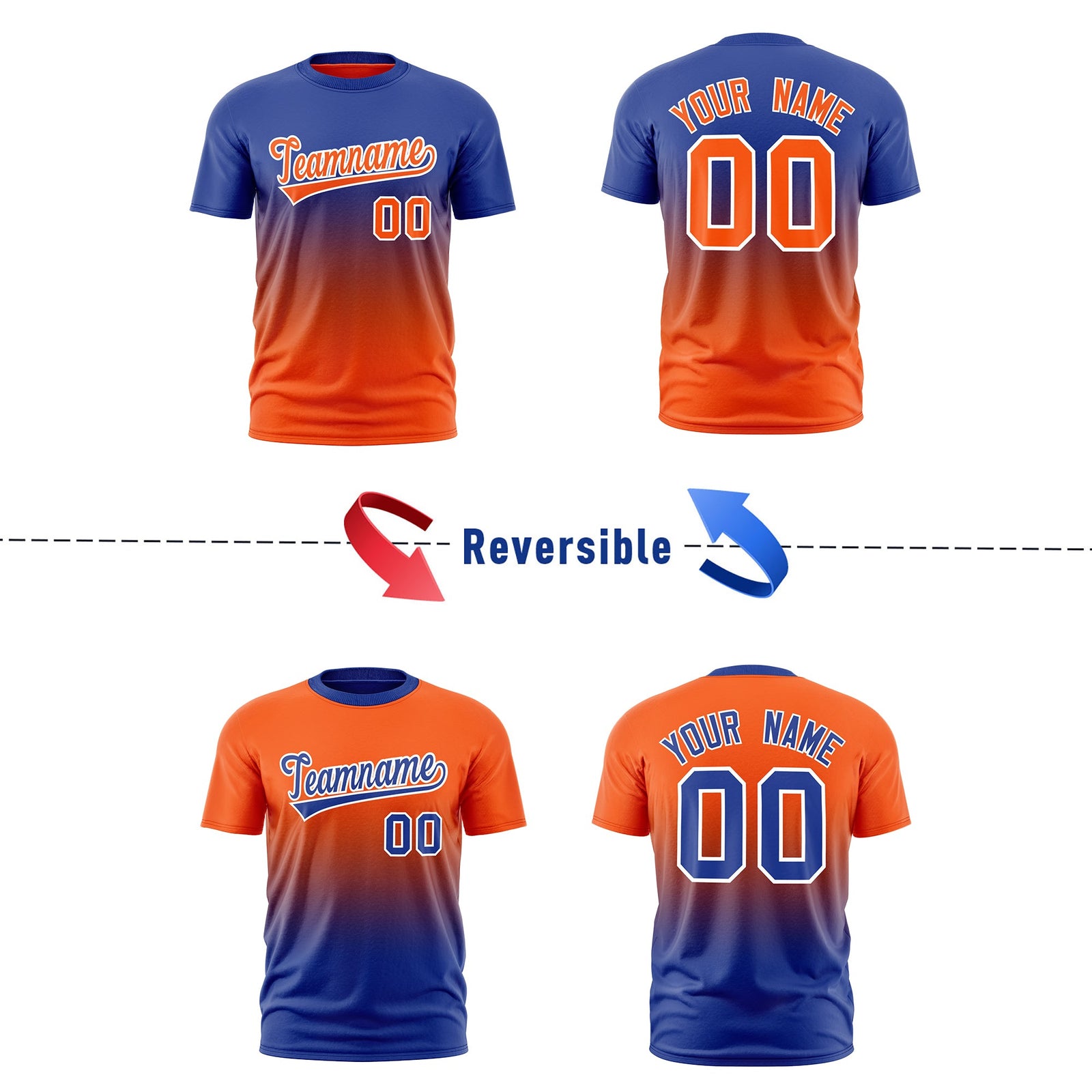 Custom Orange Royal Blue Gradient Fashion Reversible Lightweight T-shirt| KXKSHOP