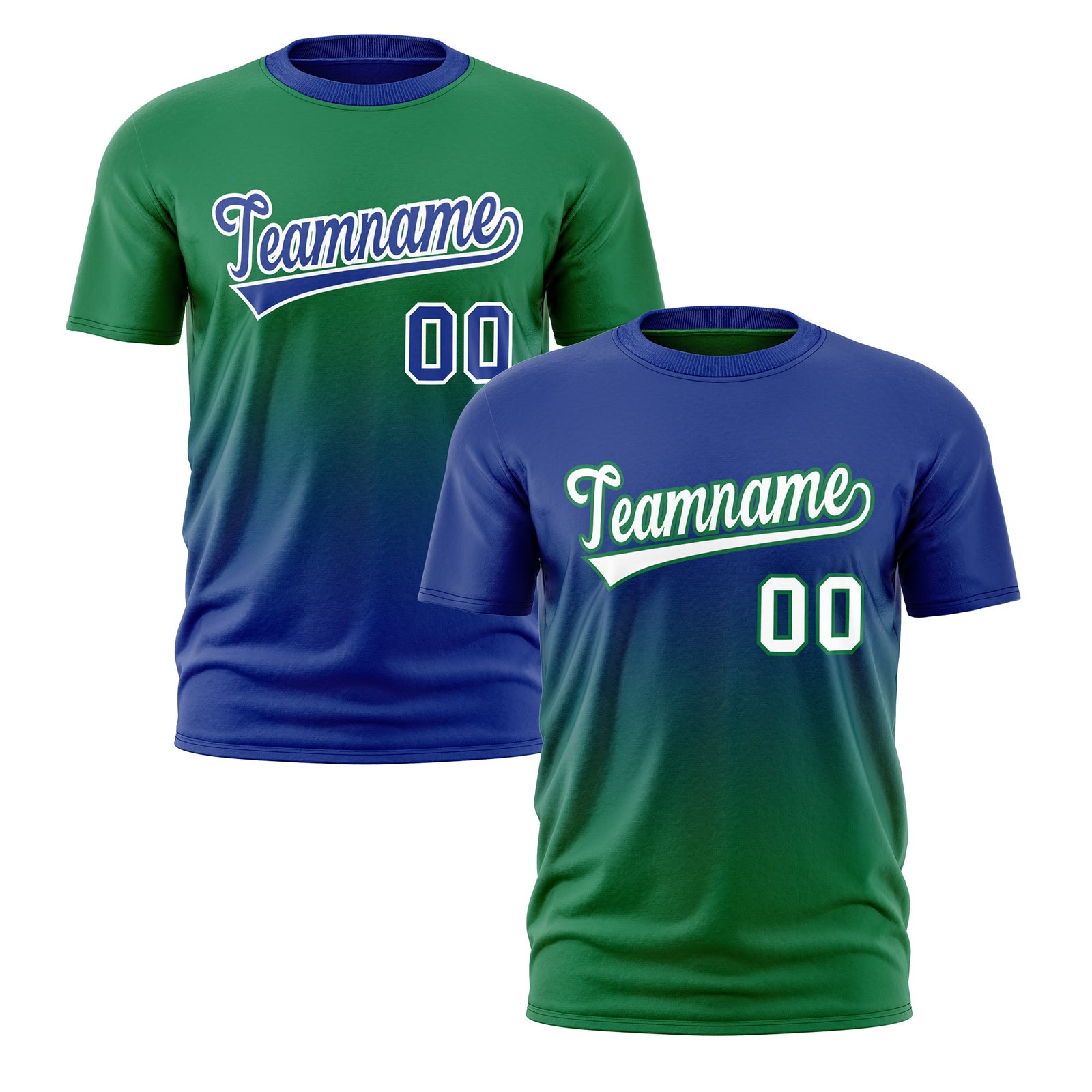 Custom Kelly Green Royal Blue Gradient Fashion Reversible Lightweight T-shirt| KXKSHOP