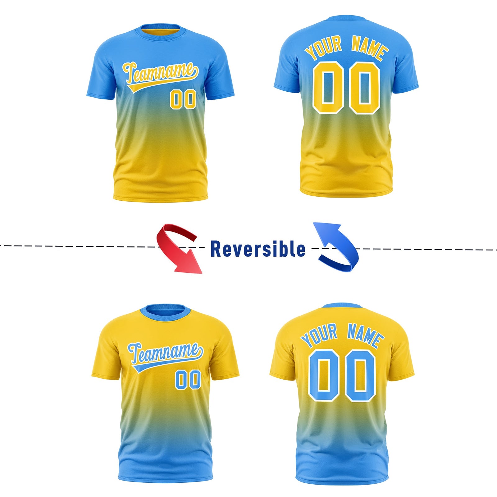 Custom Powder Blue Gold Gradient Fashion Reversible Quick Dry T-shirt| KXKSHOP