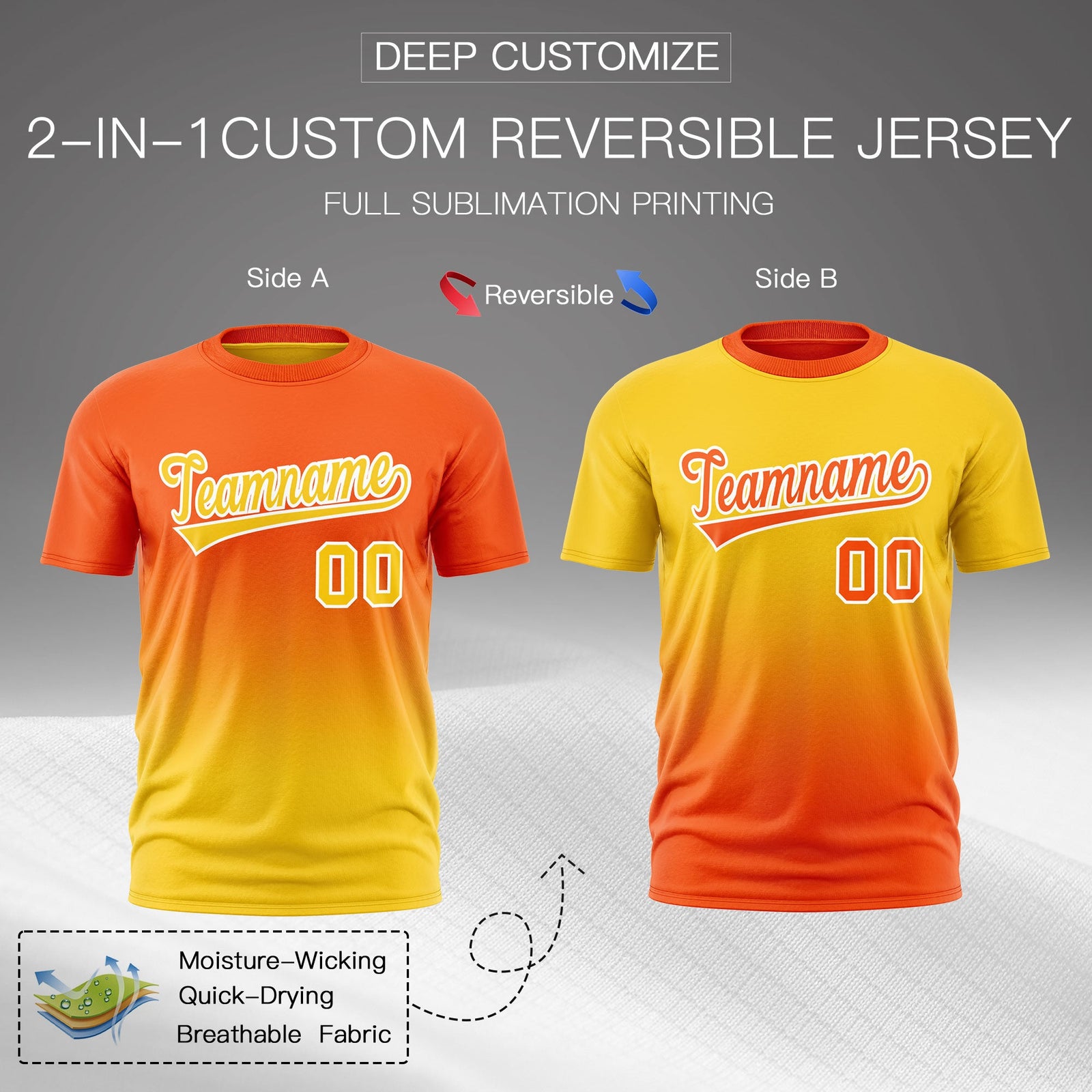 Custom Orange Gold Gradient Fashion Reversible Lightweight T-shirt| KXKSHOP