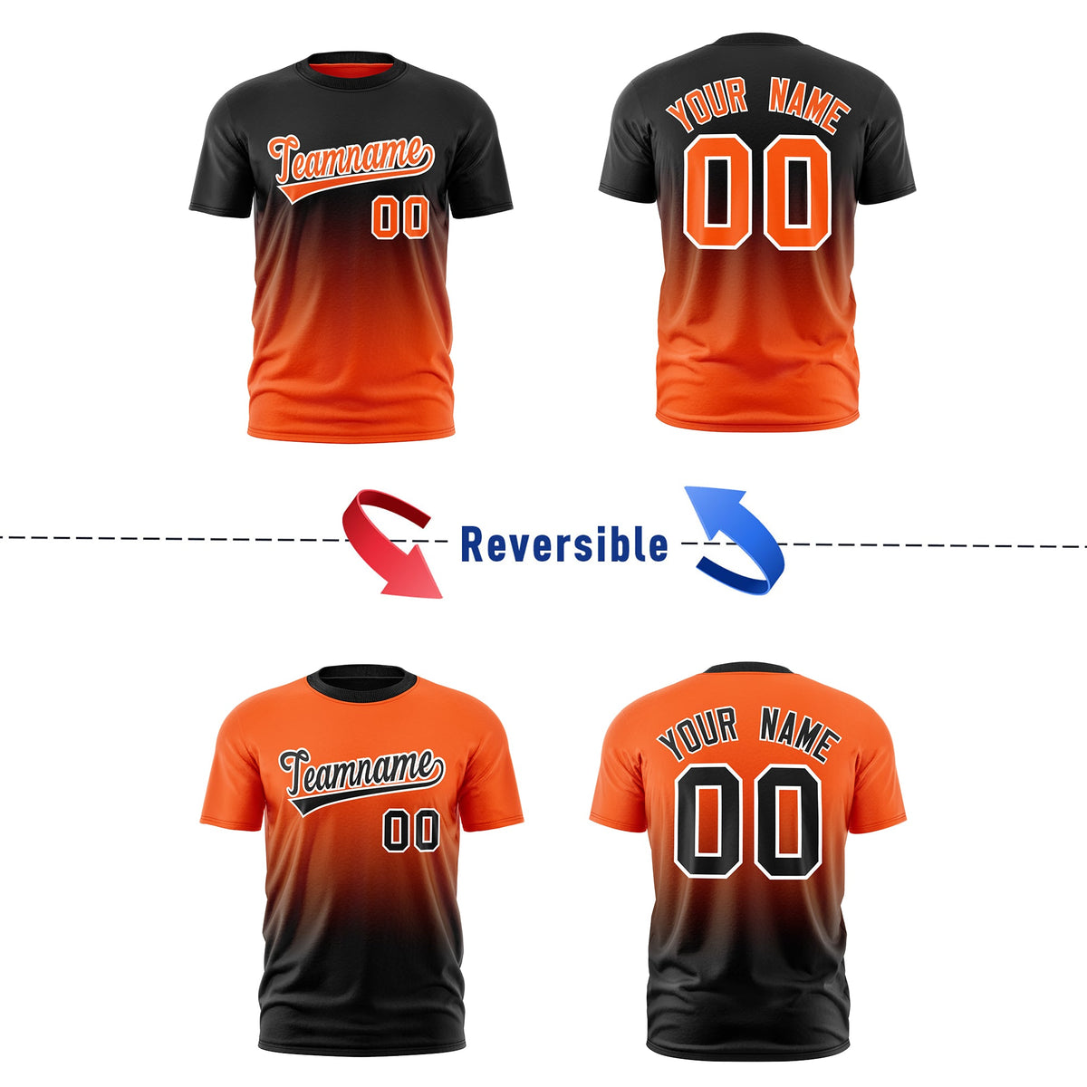 Custom Orange Black Gradient Fashion Reversible Quick Dry T-shirt| KXKSHOP