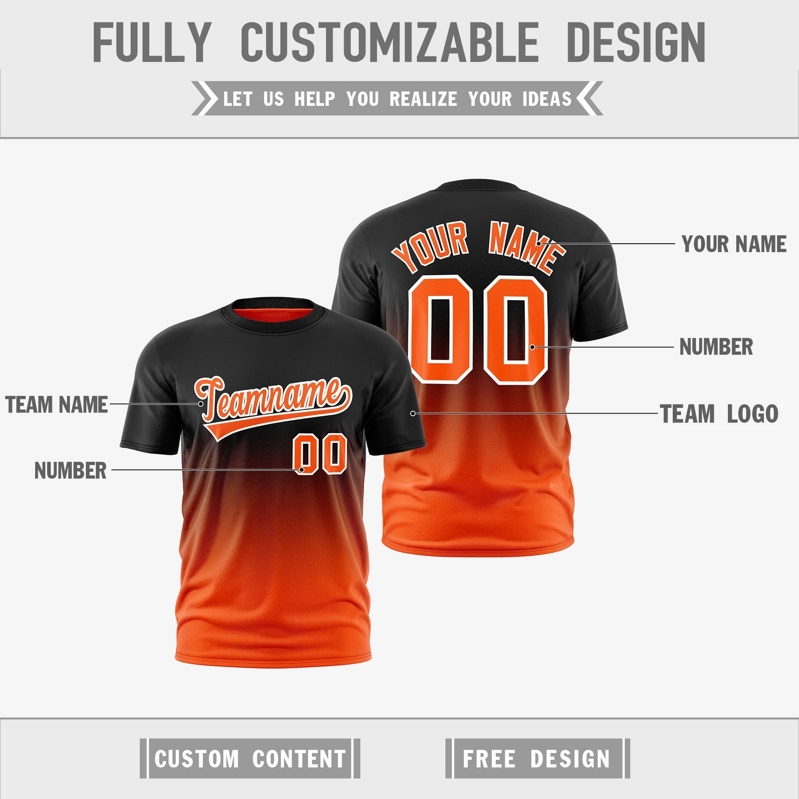 Custom Orange Black Gradient Fashion Reversible Quick Dry T-shirt| KXKSHOP