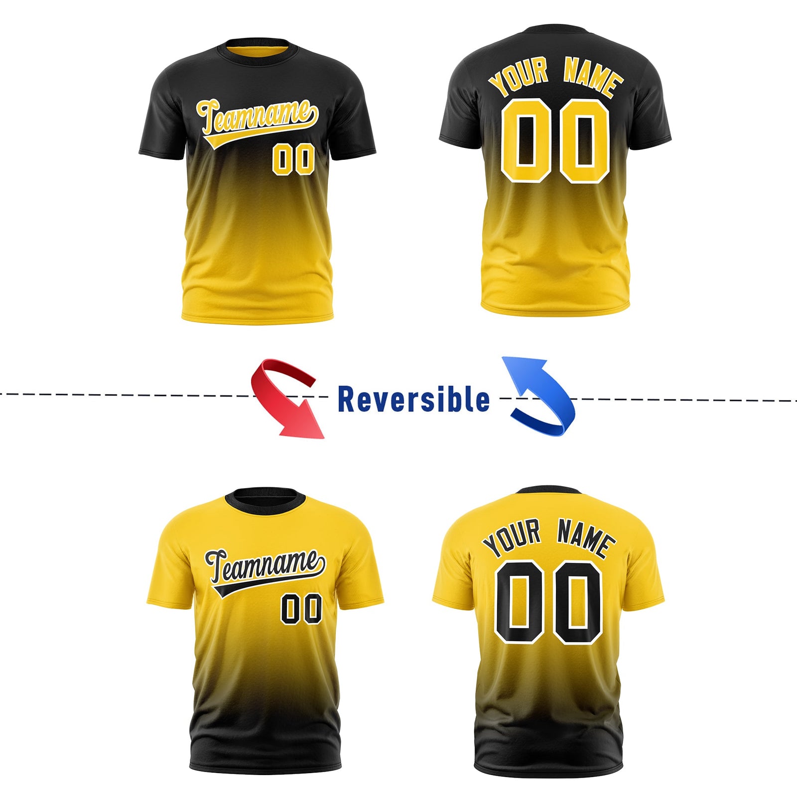 Custom Gold Black Gradient Fashion Reversible Lightweight T-shirt| KXKSHOP