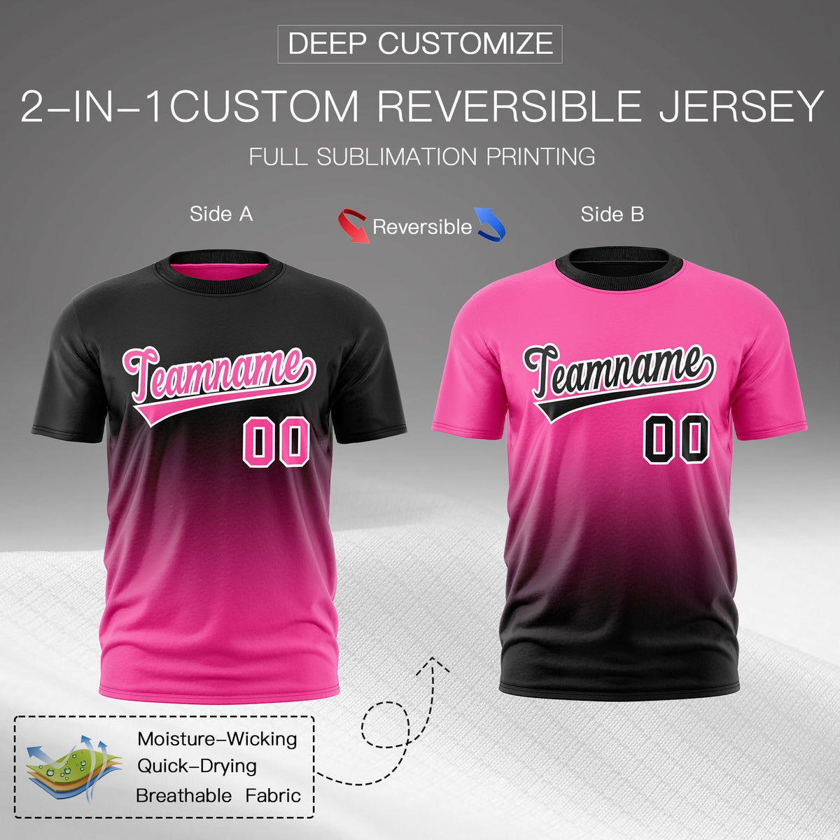 Custom Pink Black Gradient Fashion Reversible Quick Dry T-shirt| KXKSHOP