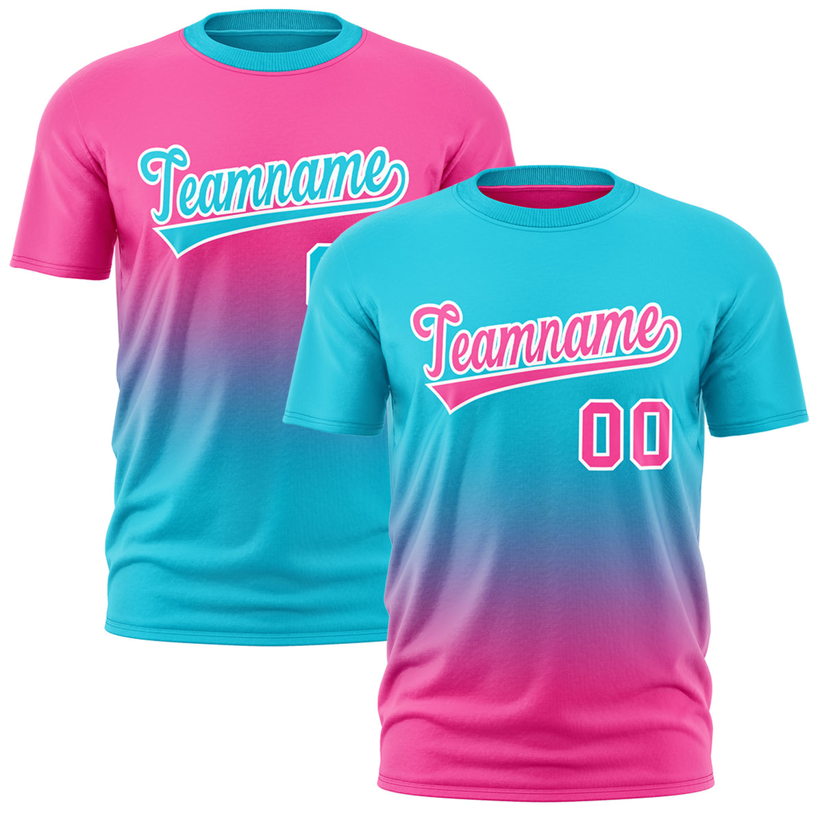 Custom Sky Blue Pink Gradient Fashion Reversible Lightweight T-shirt| KXKSHOP