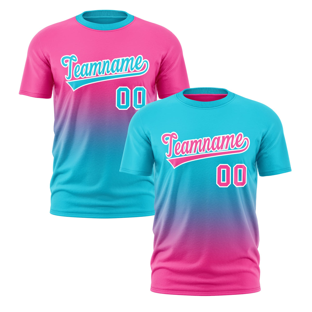 Custom Sky Blue Pink Gradient Fashion Reversible Lightweight T-shirt| KXKSHOP
