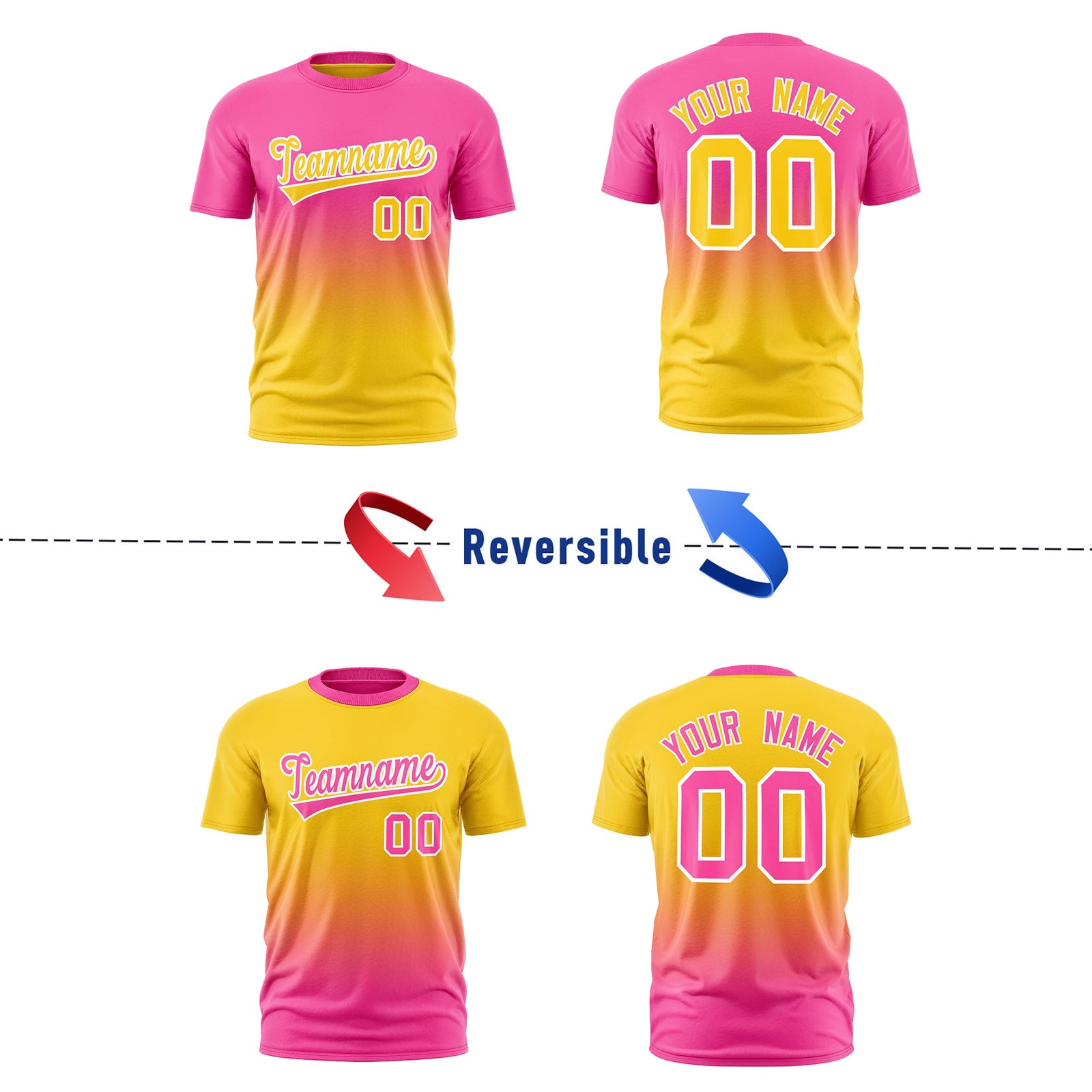 Custom Pink Gold Gradient Fashion Reversible Quick Dry T-shirt| KXKSHOP