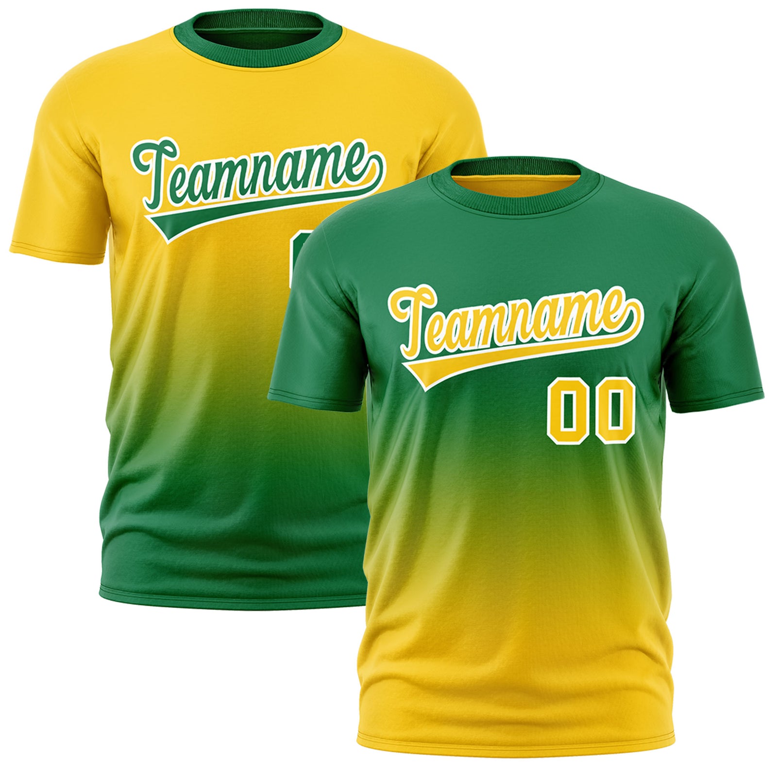 Custom Kelly Green Gold Gradient Fashion Reversible Lightweight T-shirt| KXKSHOP