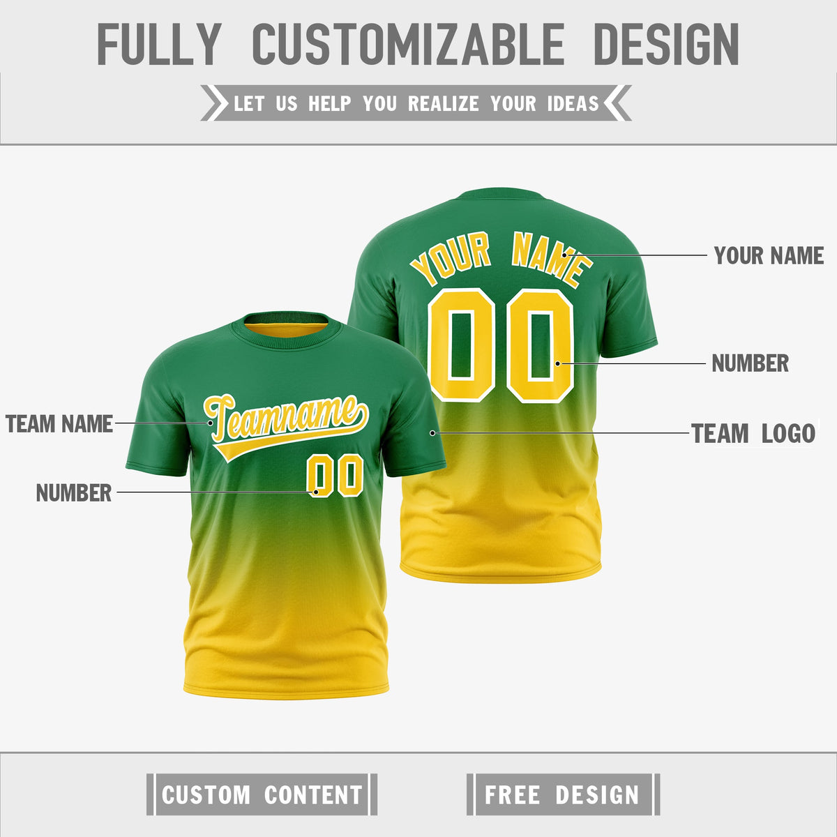 Custom Kelly Green Gold Gradient Fashion Reversible Lightweight T-shirt| KXKSHOP