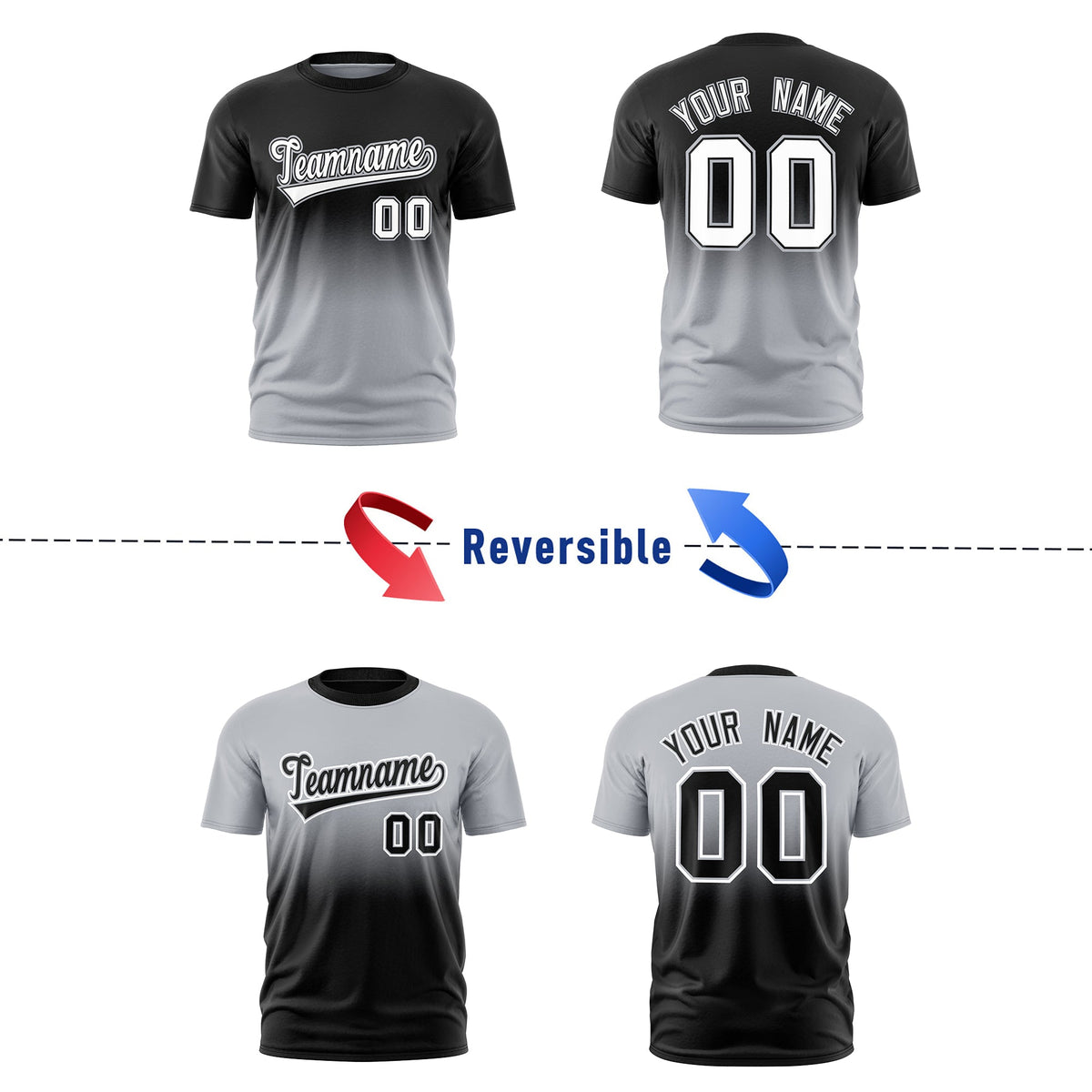 Custom Silver Black Gradient Fashion Reversible Quick Dry T-shirt| KXKSHOP