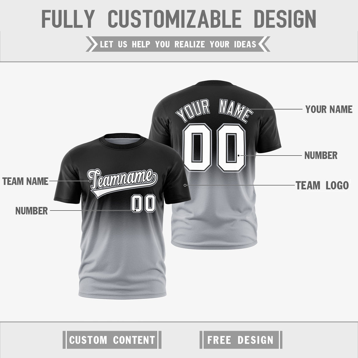 Custom Silver Black Gradient Fashion Reversible Quick Dry T-shirt| KXKSHOP