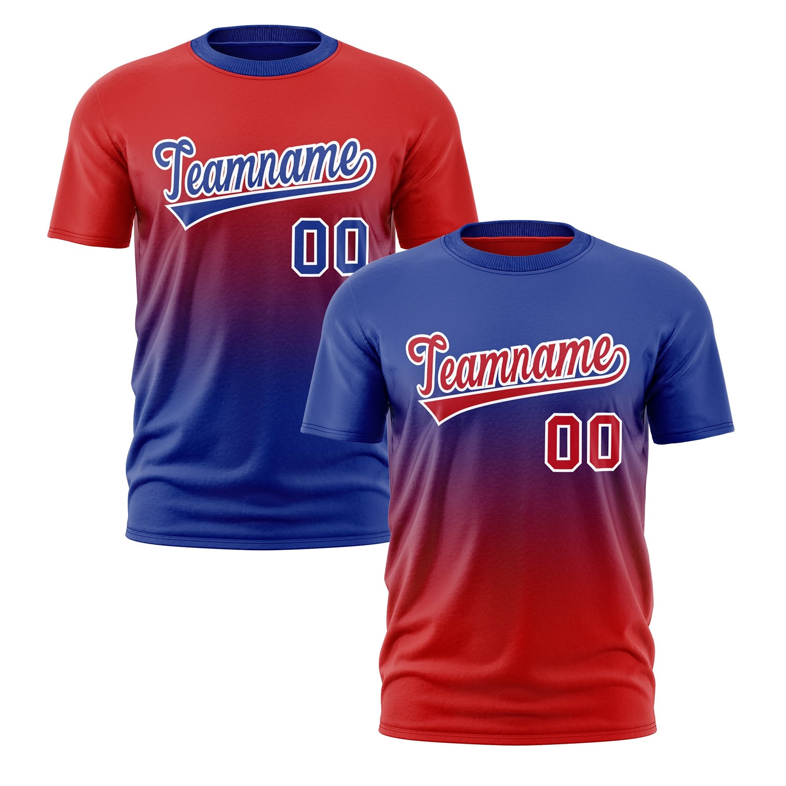 Custom Red Royal Blue Gradient Fashion Reversible Lightweight T-shirt| KXKSHOP