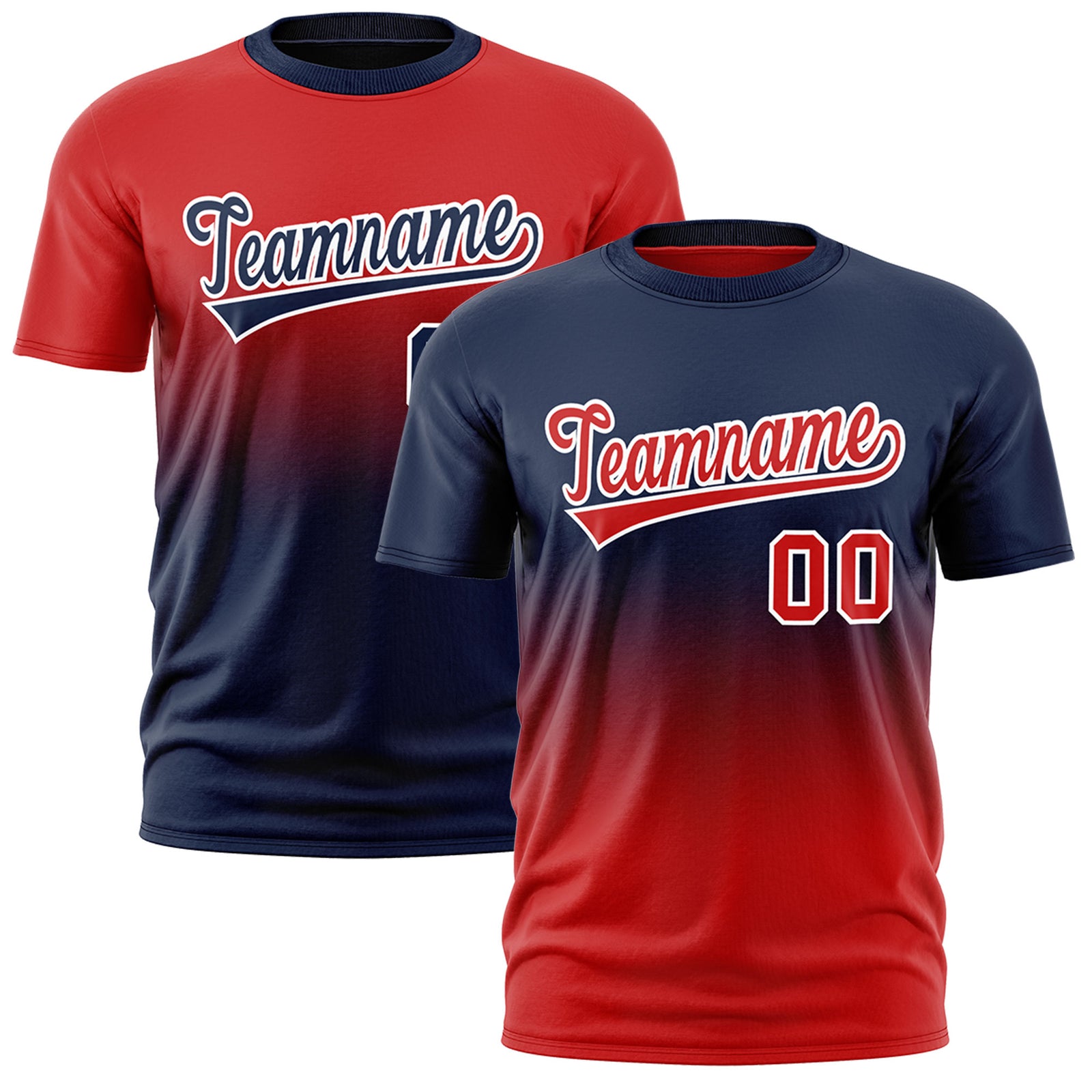 Custom Red Navy Gradient Fashion Reversible Quick Dry T-shirt| KXKSHOP