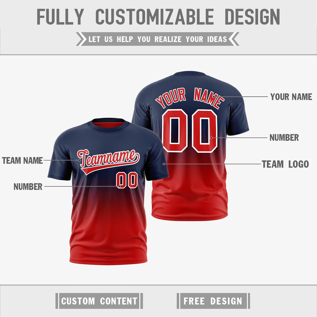 Custom Red Navy Gradient Fashion Reversible Quick Dry T-shirt| KXKSHOP