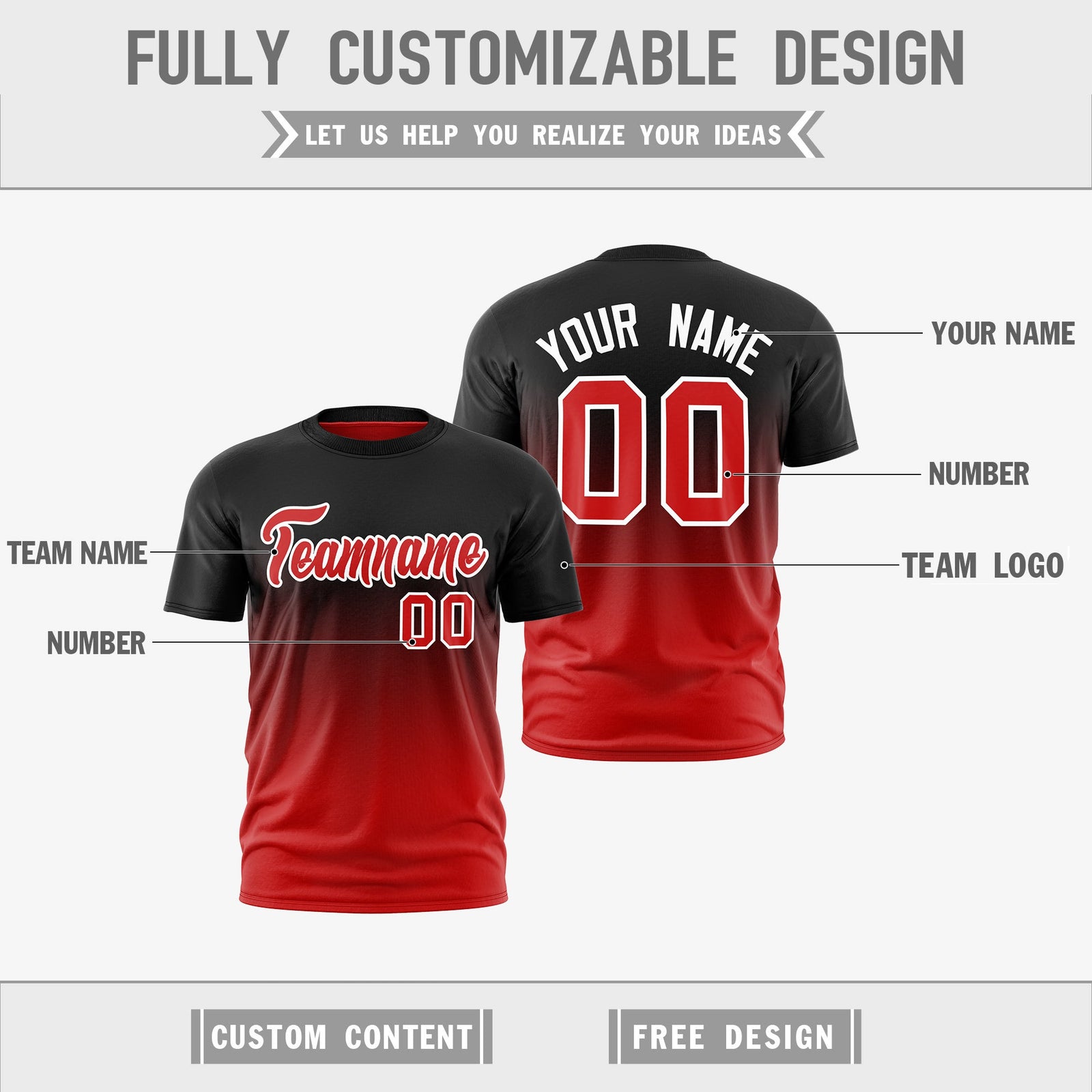 Custom Red Black Gradient Fashion Reversible Lightweight T-shirt| KXKSHOP