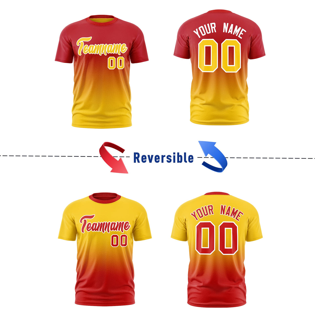 Custom Red Gold Gradient Fashion Reversible Quick Dry T-shirt| KXKSHOP