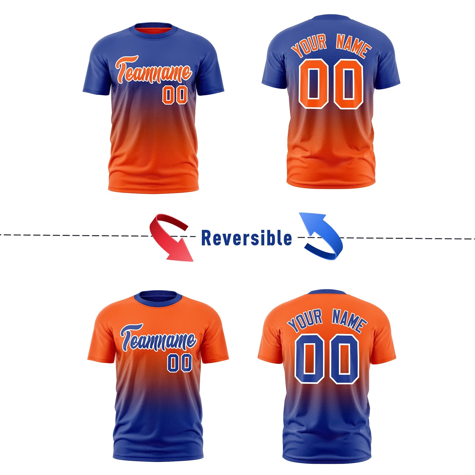 Custom Orange Royal Blue Gradient Fashion Reversible Lightweight T-shirt| KXKSHOP