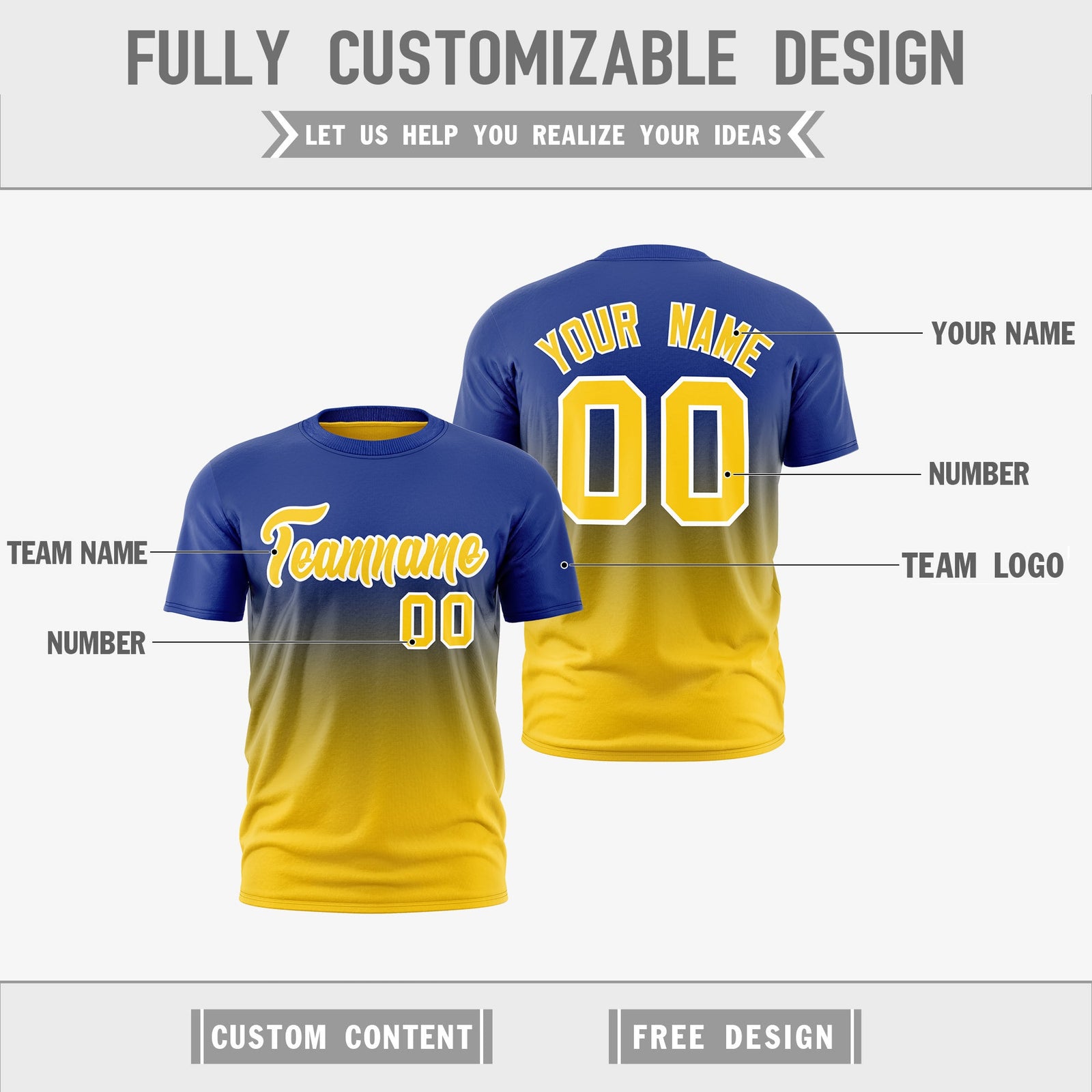 Custom Gold Royal Blue Gradient Fashion Reversible Quick Dry T-shirt| KXKSHOP