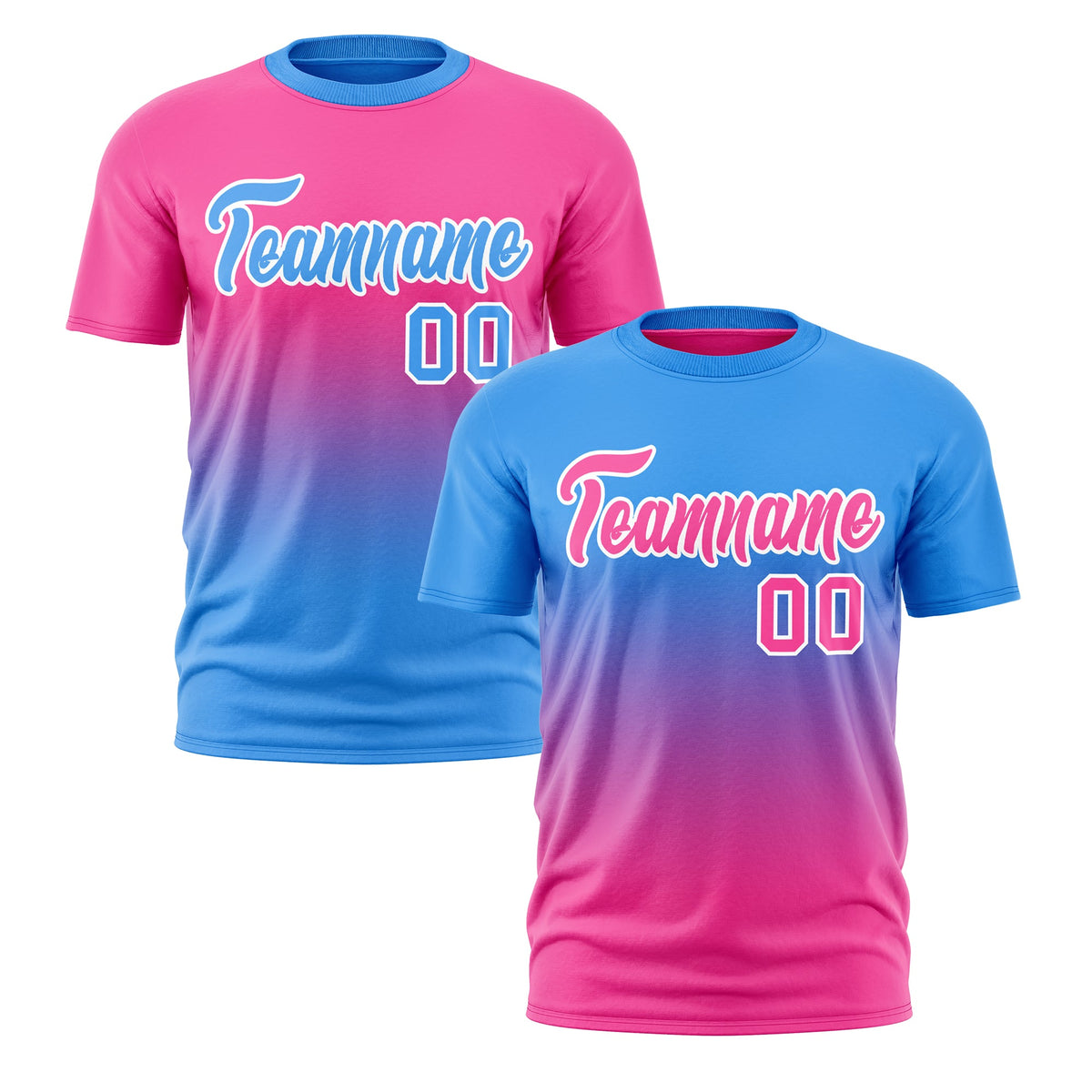 Custom Powder Blue Pink Gradient Fashion Reversible Lightweight T-shirt| KXKSHOP