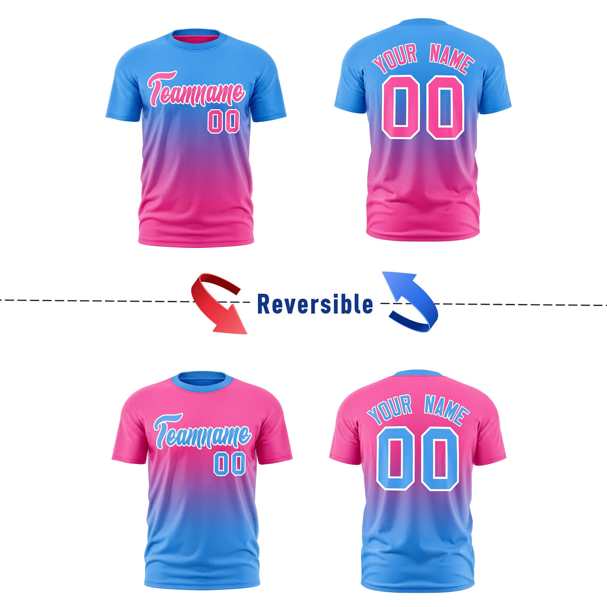 Custom Powder Blue Pink Gradient Fashion Reversible Lightweight T-shirt| KXKSHOP