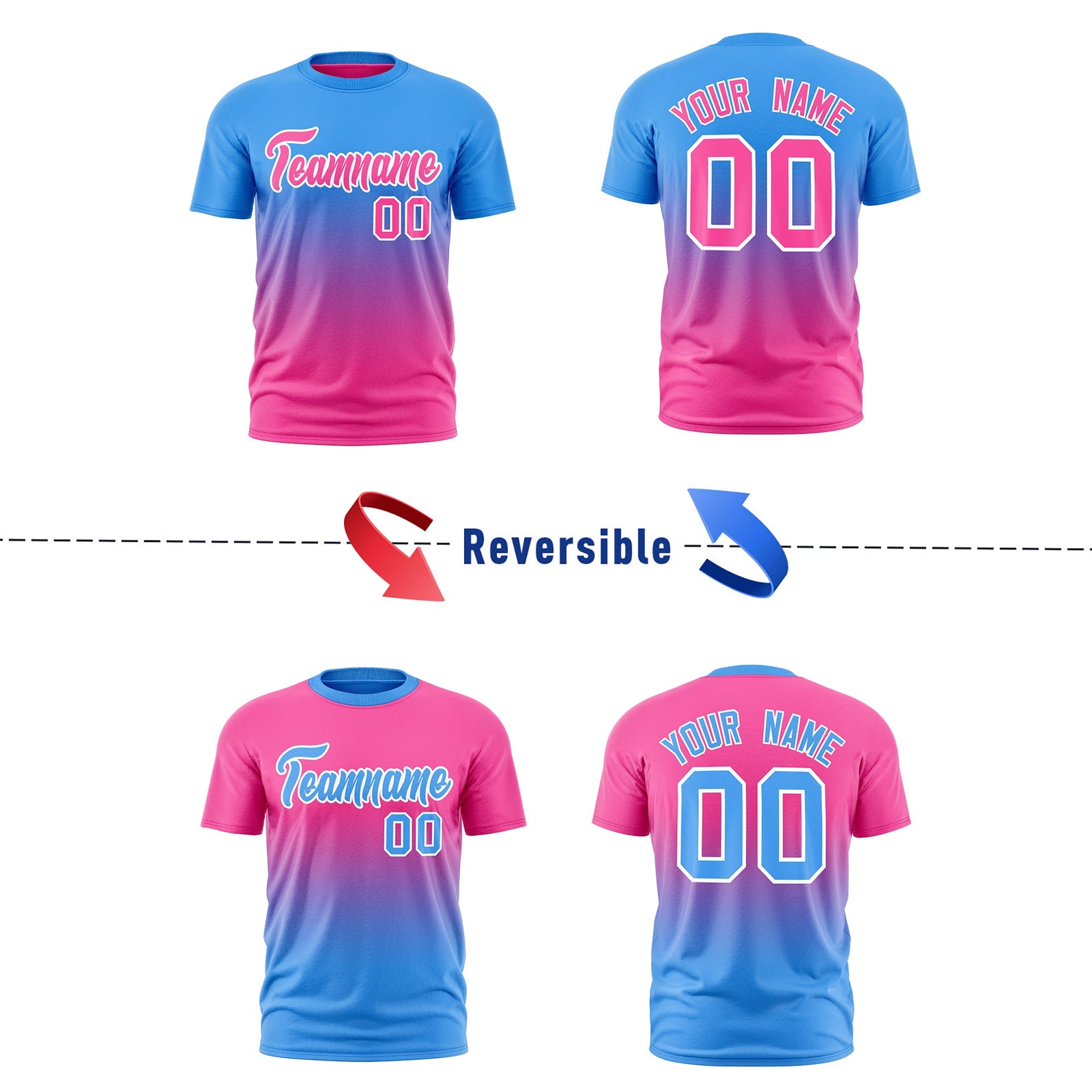 Custom Powder Blue Pink Gradient Fashion Reversible Lightweight T-shirt| KXKSHOP
