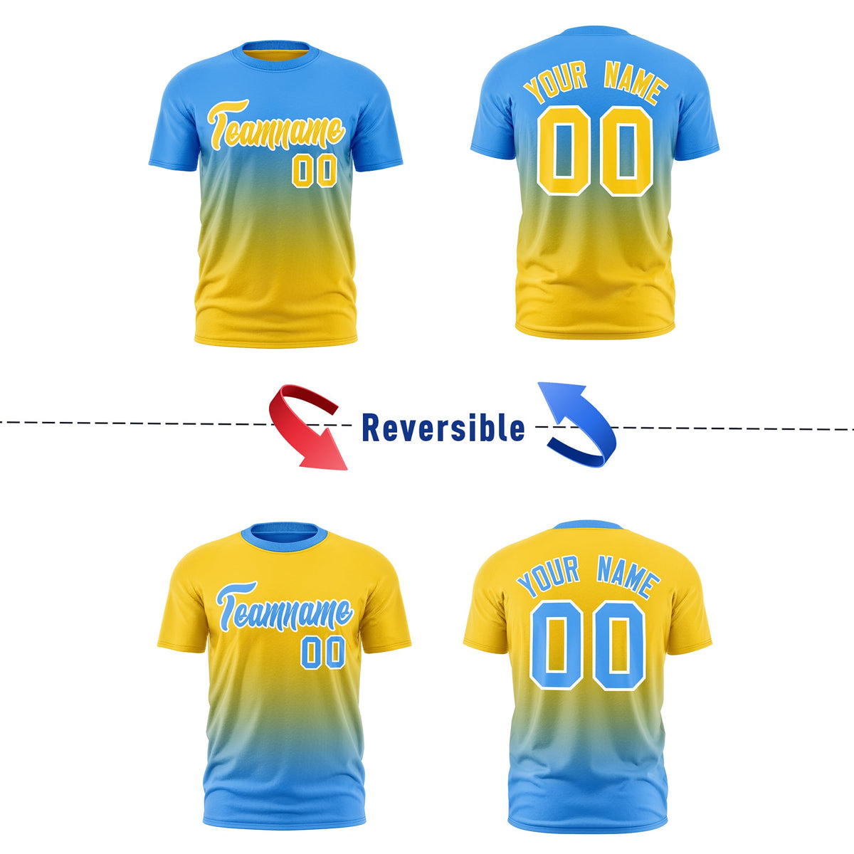 Custom Powder Blue Gold Gradient Fashion Reversible Quick Dry T-shirt| KXKSHOP