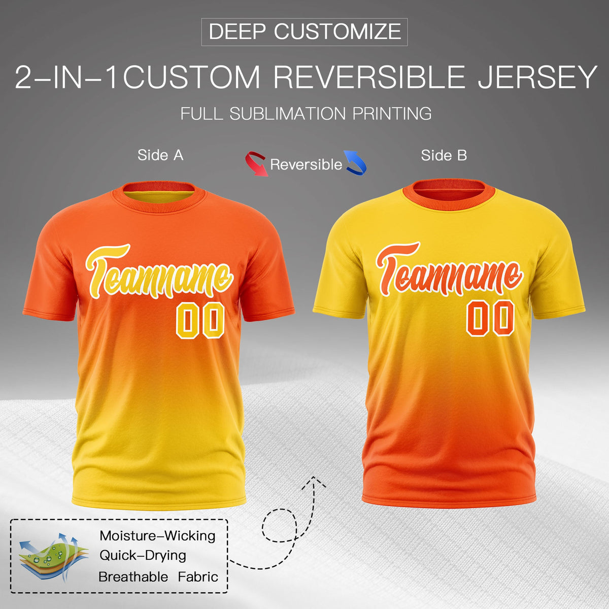 Custom Orange Gold Gradient Fashion Reversible Lightweight T-shirt| KXKSHOP