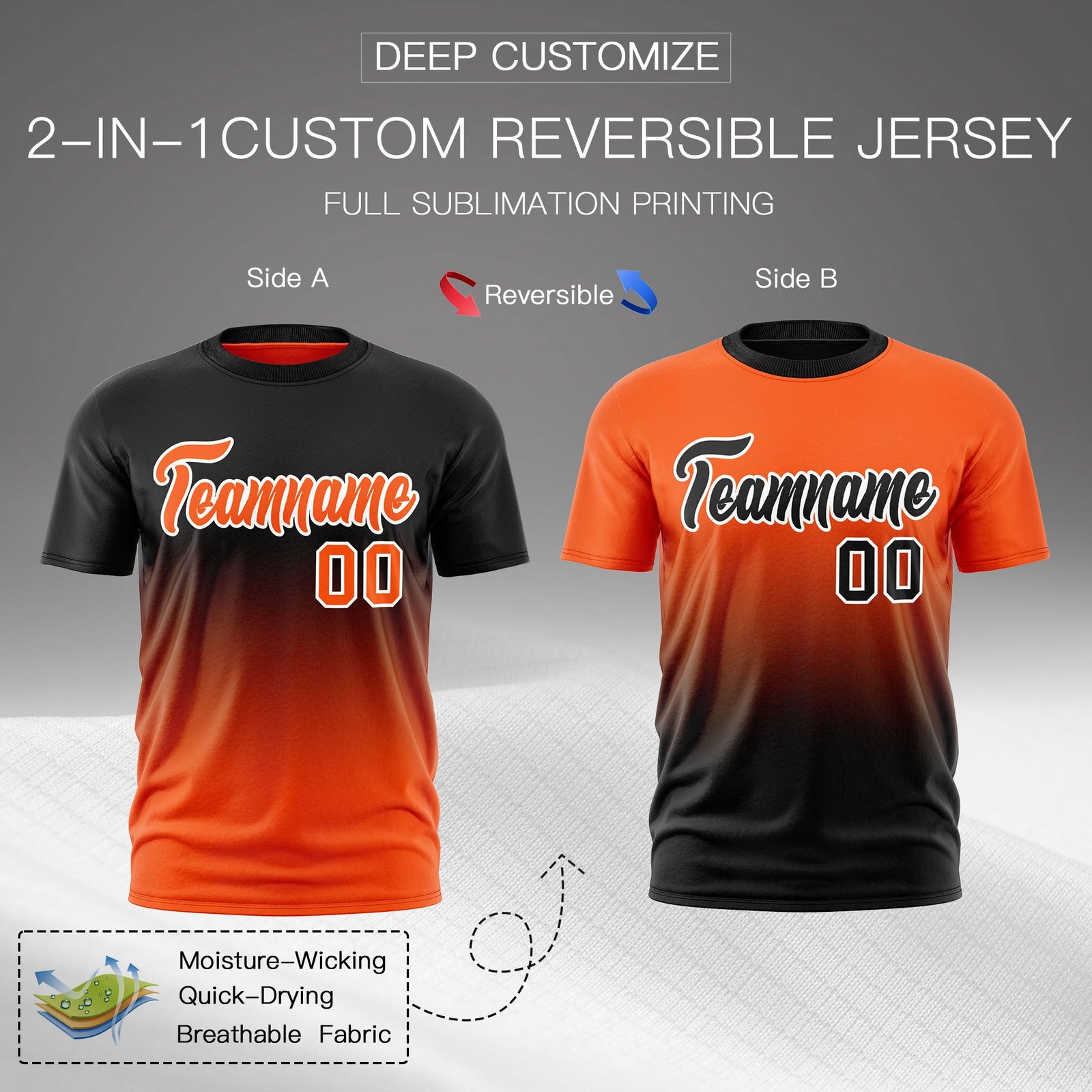 Custom Orange Black Gradient Fashion Reversible Quick Dry T-shirt| KXKSHOP