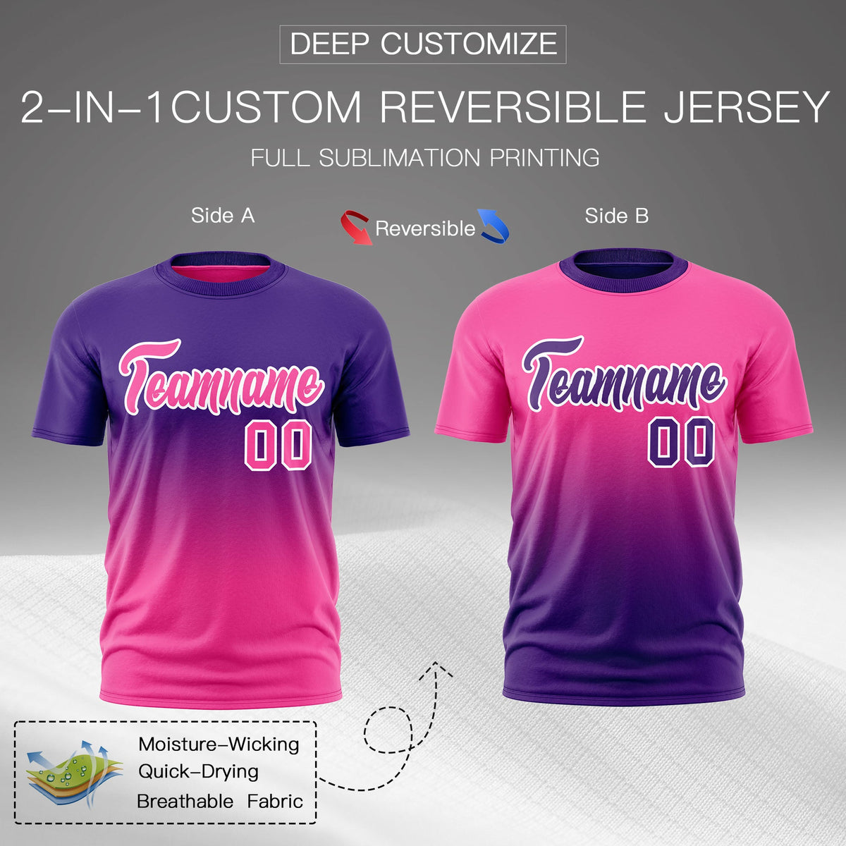 Custom Purple Pink Gradient Fashion Reversible Lightweight T-shirt| KXKSHOP