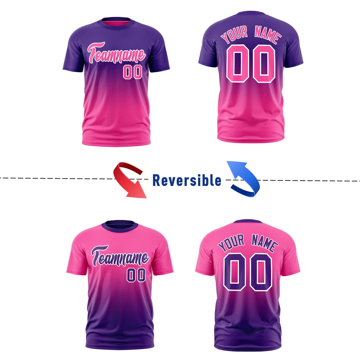 Custom Purple Pink Gradient Fashion Reversible Lightweight T-shirt| KXKSHOP