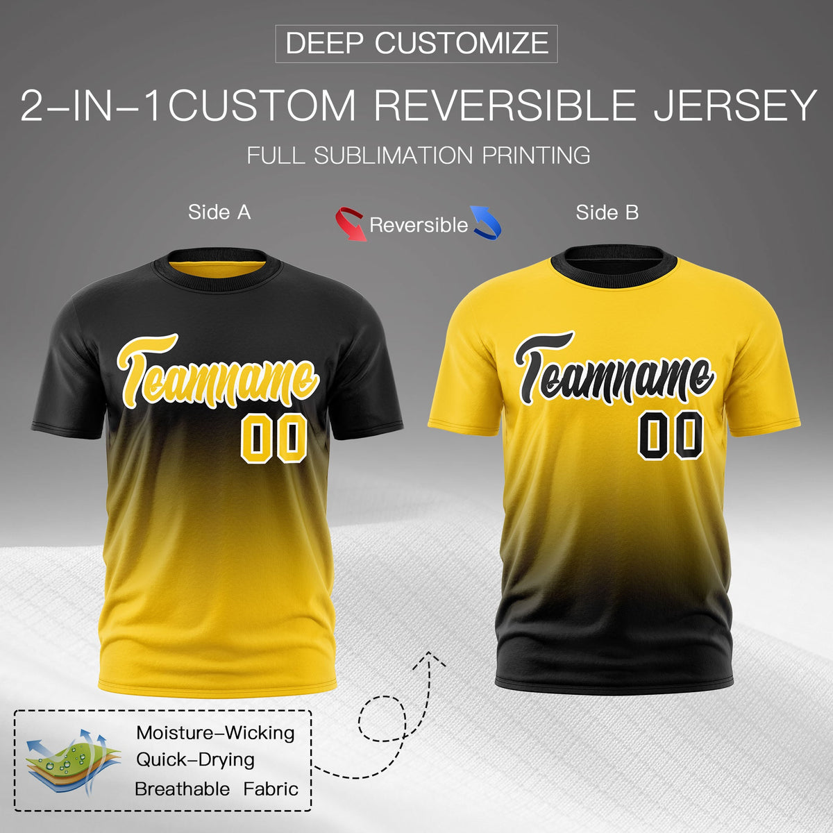 Custom Gold Black Gradient Fashion Reversible Lightweight T-shirt| KXKSHOP
