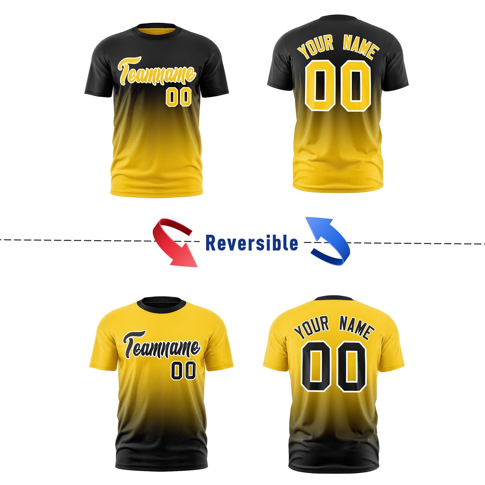 Custom Gold Black Gradient Fashion Reversible Lightweight T-shirt| KXKSHOP