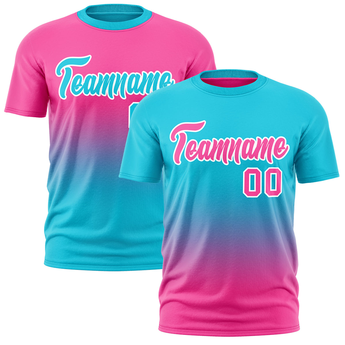 Custom Sky Blue Pink Gradient Fashion Reversible Lightweight T-shirt| KXKSHOP