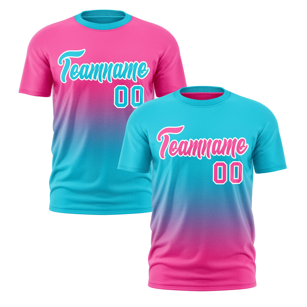Custom Sky Blue Pink Gradient Fashion Reversible Lightweight T-shirt| KXKSHOP