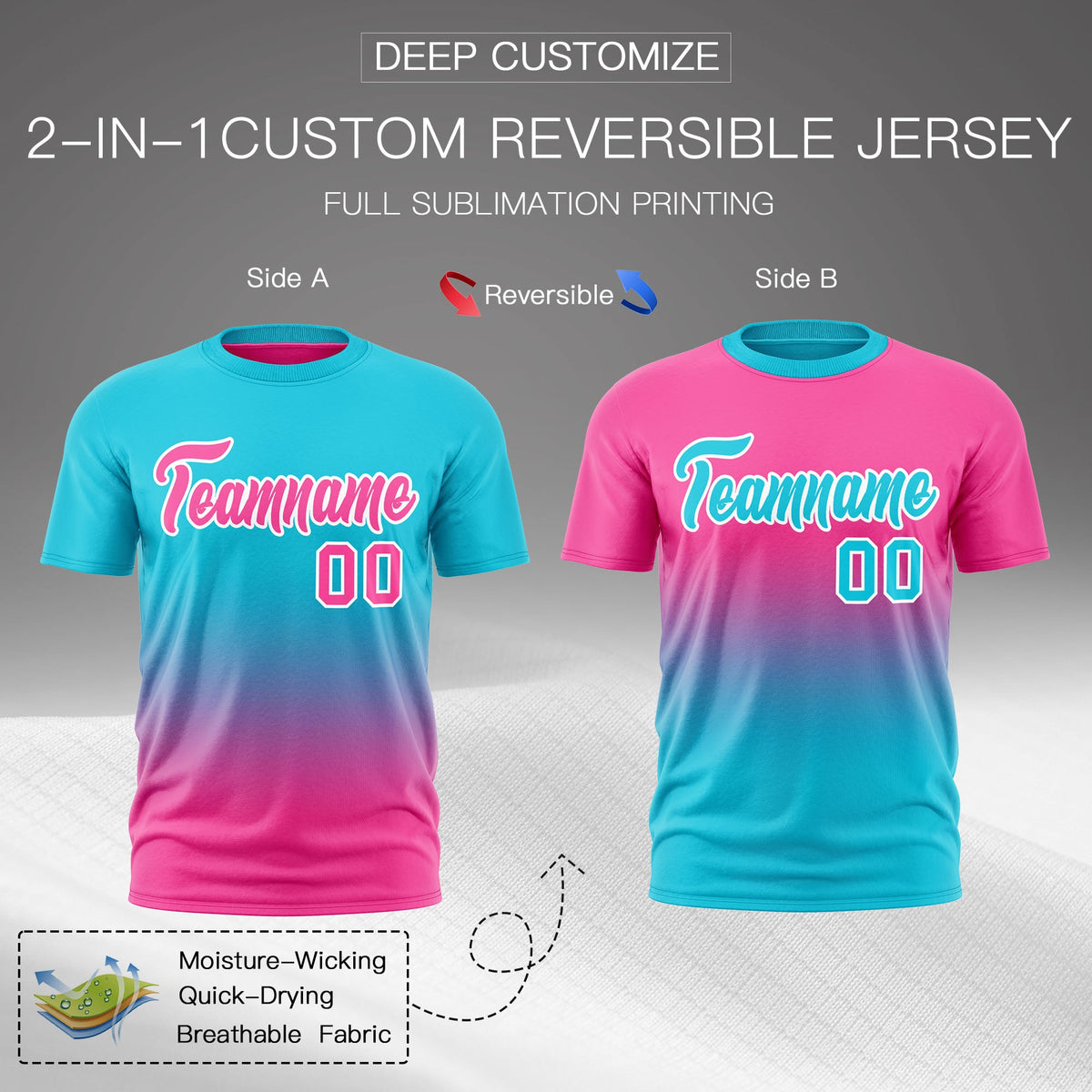 Custom Sky Blue Pink Gradient Fashion Reversible Lightweight T-shirt| KXKSHOP