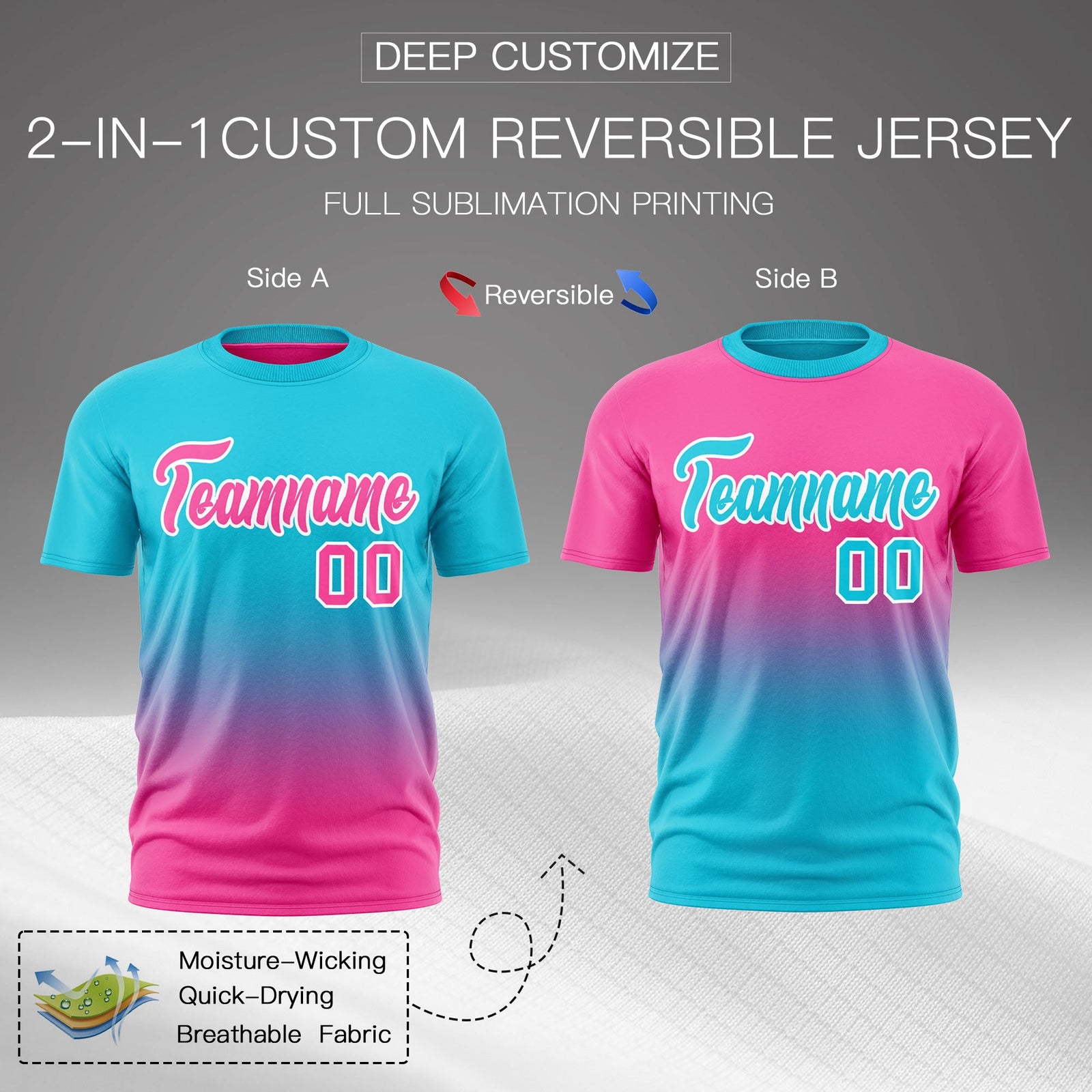 Custom Sky Blue Pink Gradient Fashion Reversible Lightweight T-shirt| KXKSHOP